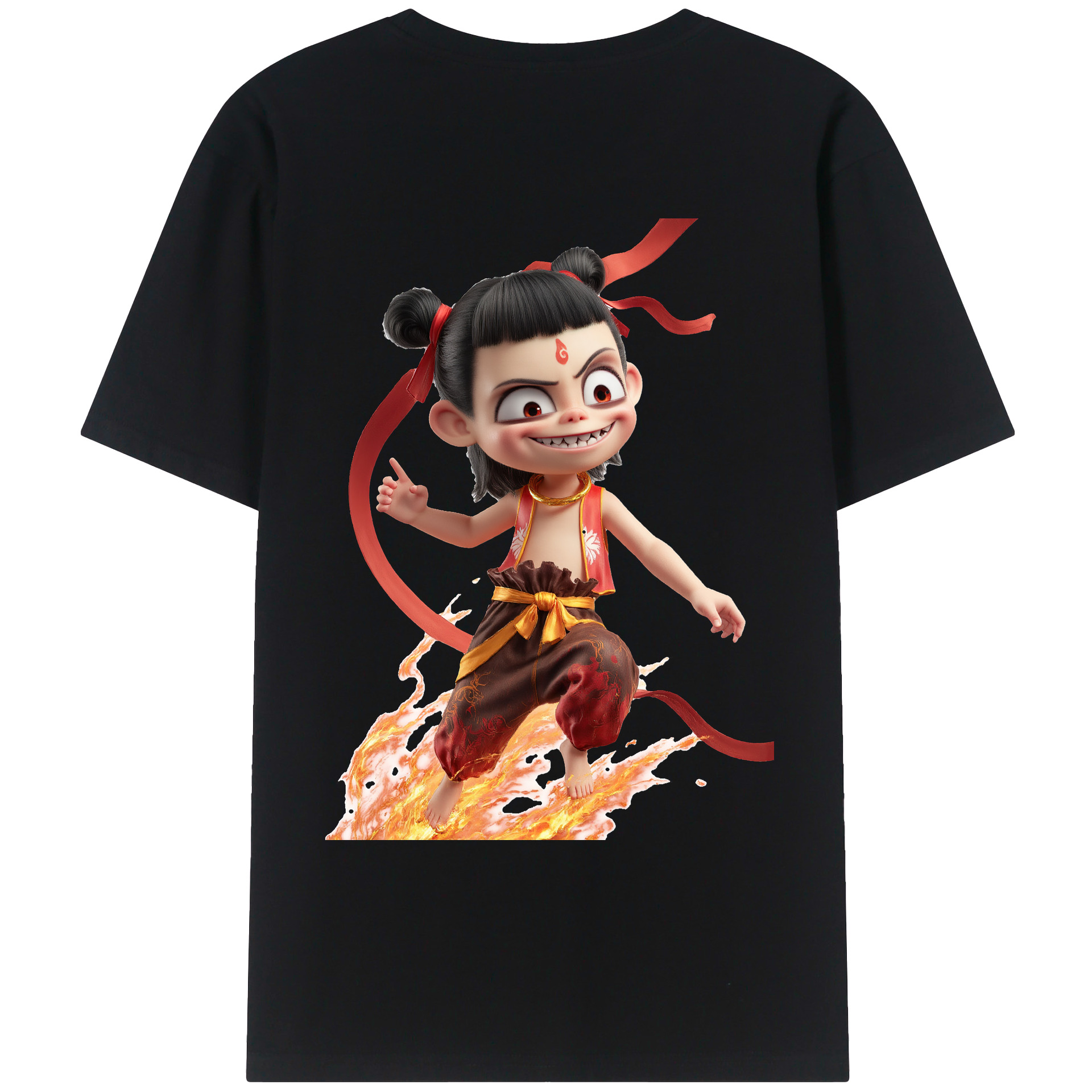 （画像用） Ne Zha 2 ナタ 魔童の大暴れ 綿100％ メンズ半袖Tシャツ（バックプリント） 通気性