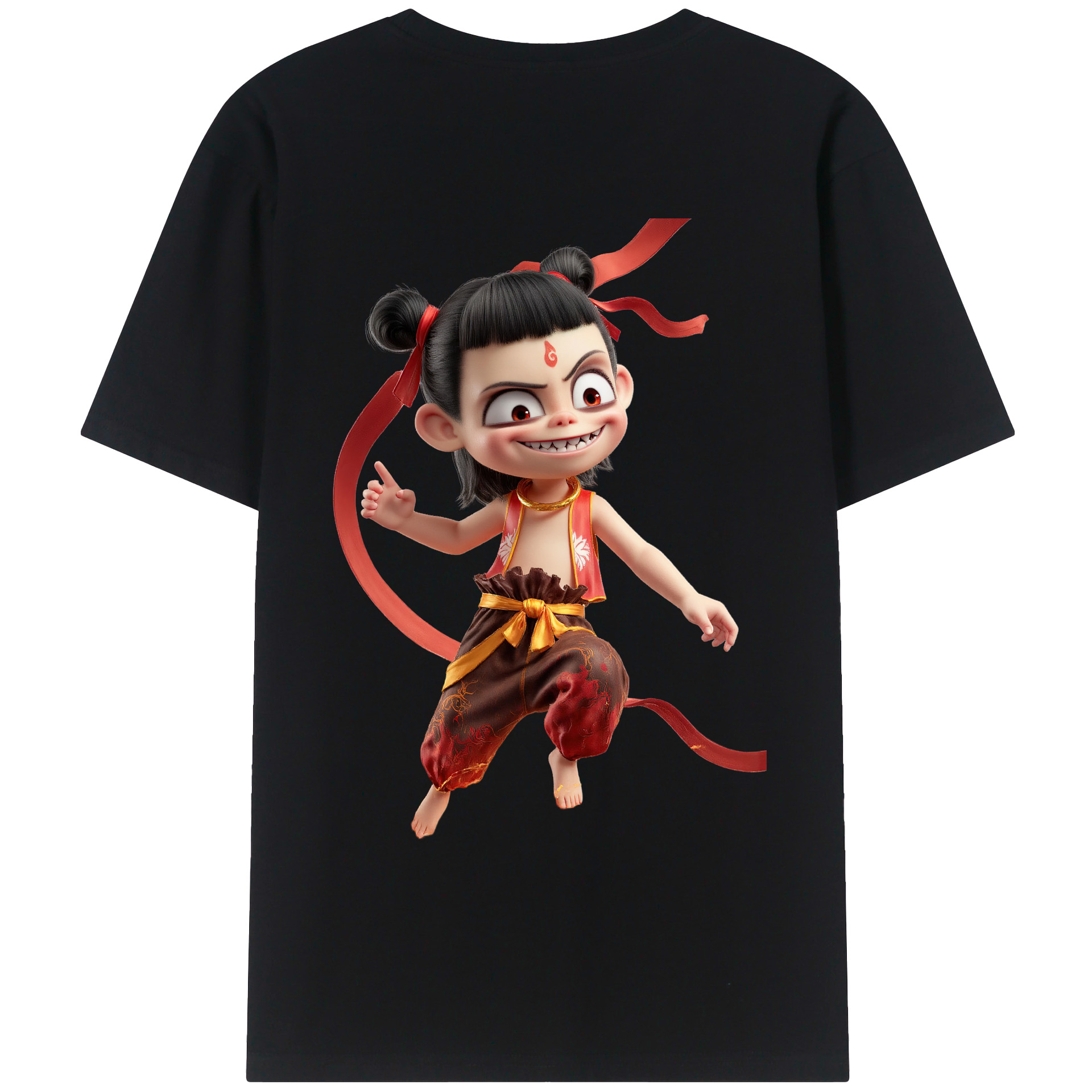 （画像用） Ne Zha 2 ナタ 魔童の大暴れ 綿100％ メンズ半袖Tシャツ（バックプリント） 通気性