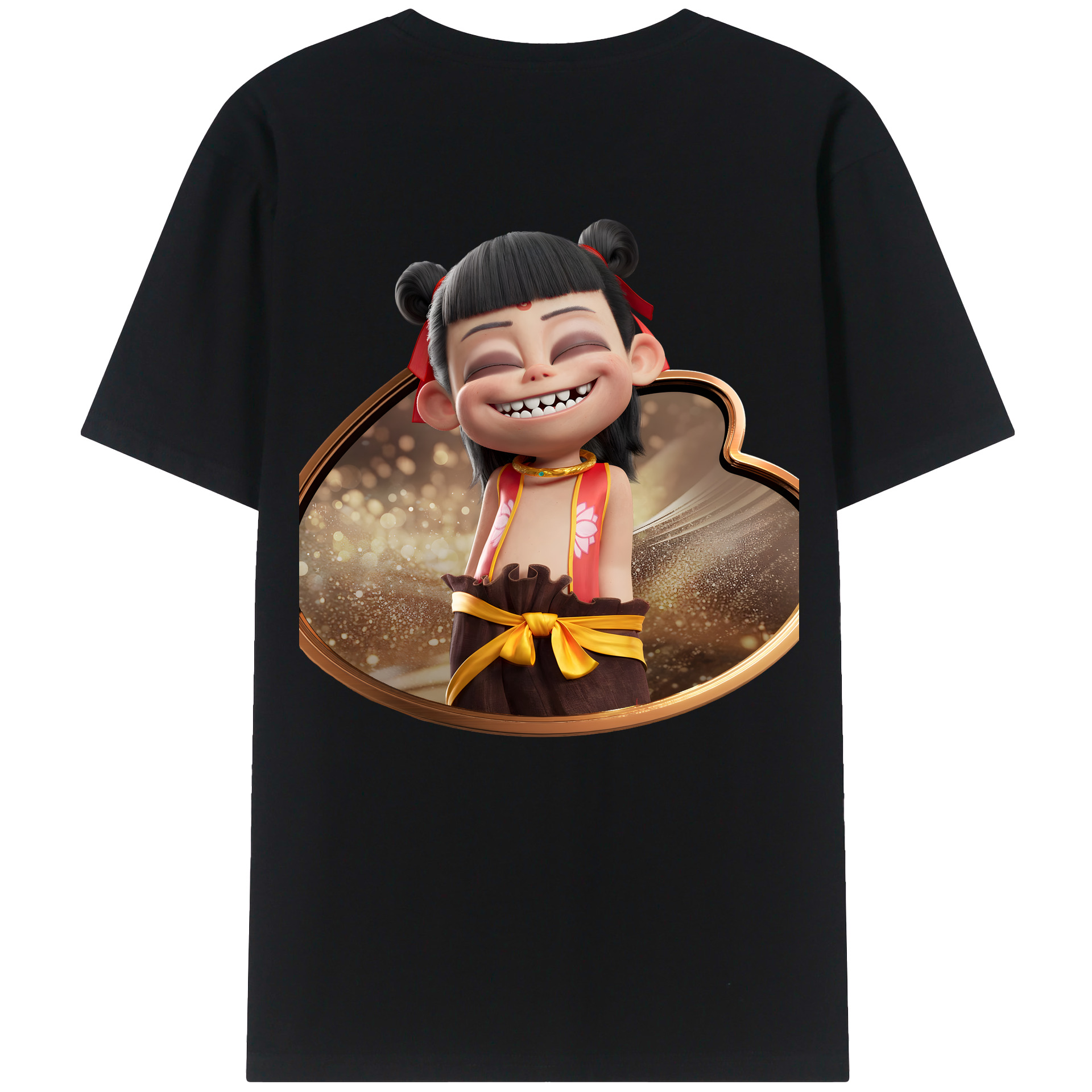 （画像用） Ne Zha 2 ナタ 魔童の大暴れ 綿100％ メンズ半袖Tシャツ（バックプリント） 通気性