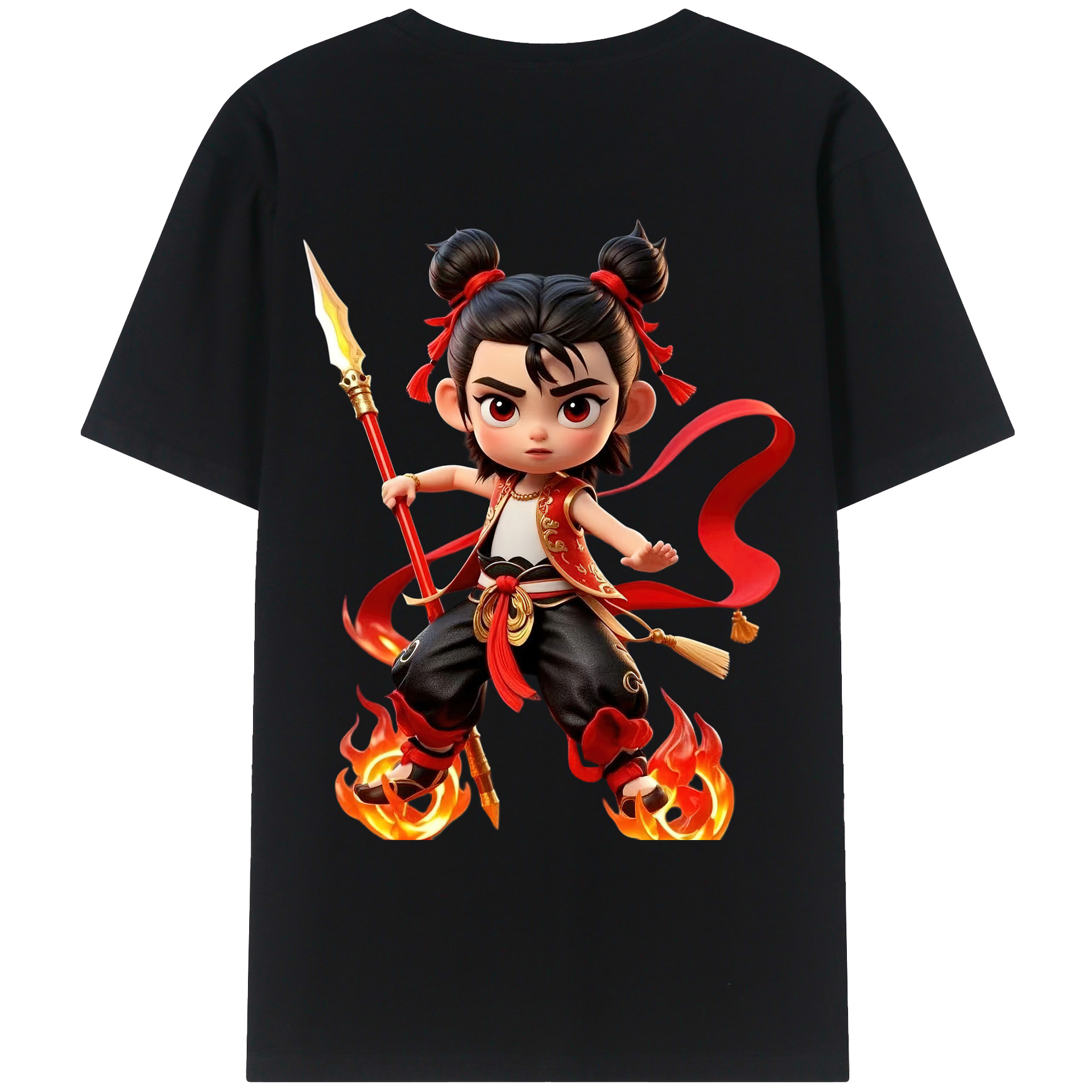 （画像用） Ne Zha 2 ナタ 魔童の大暴れ 綿100％ メンズ半袖Tシャツ（バックプリント） 通気性