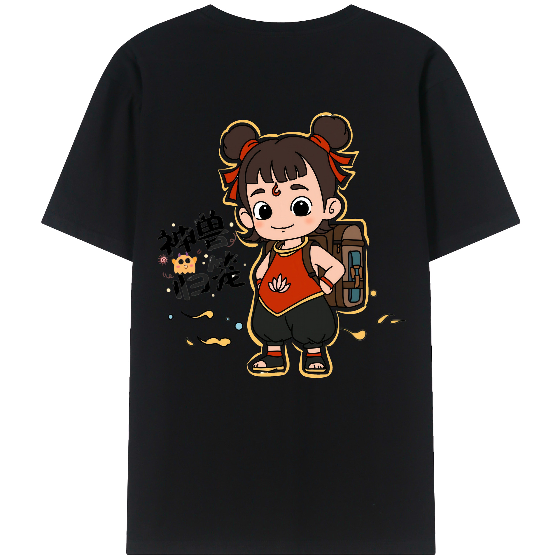 （画像用） Ne Zha 2 ナタ 魔童の大暴れ 綿100％ メンズ半袖Tシャツ（バックプリント） 通気性