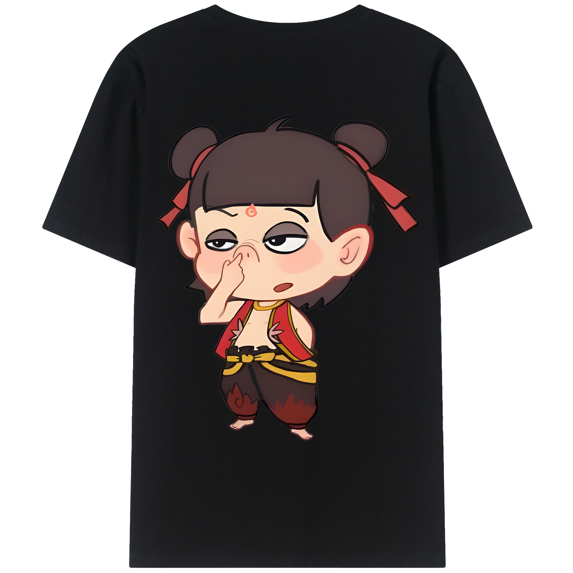 （画像用） Ne Zha 2 ナタ 魔童の大暴れ 綿100％ メンズ半袖Tシャツ（バックプリント） 通気性