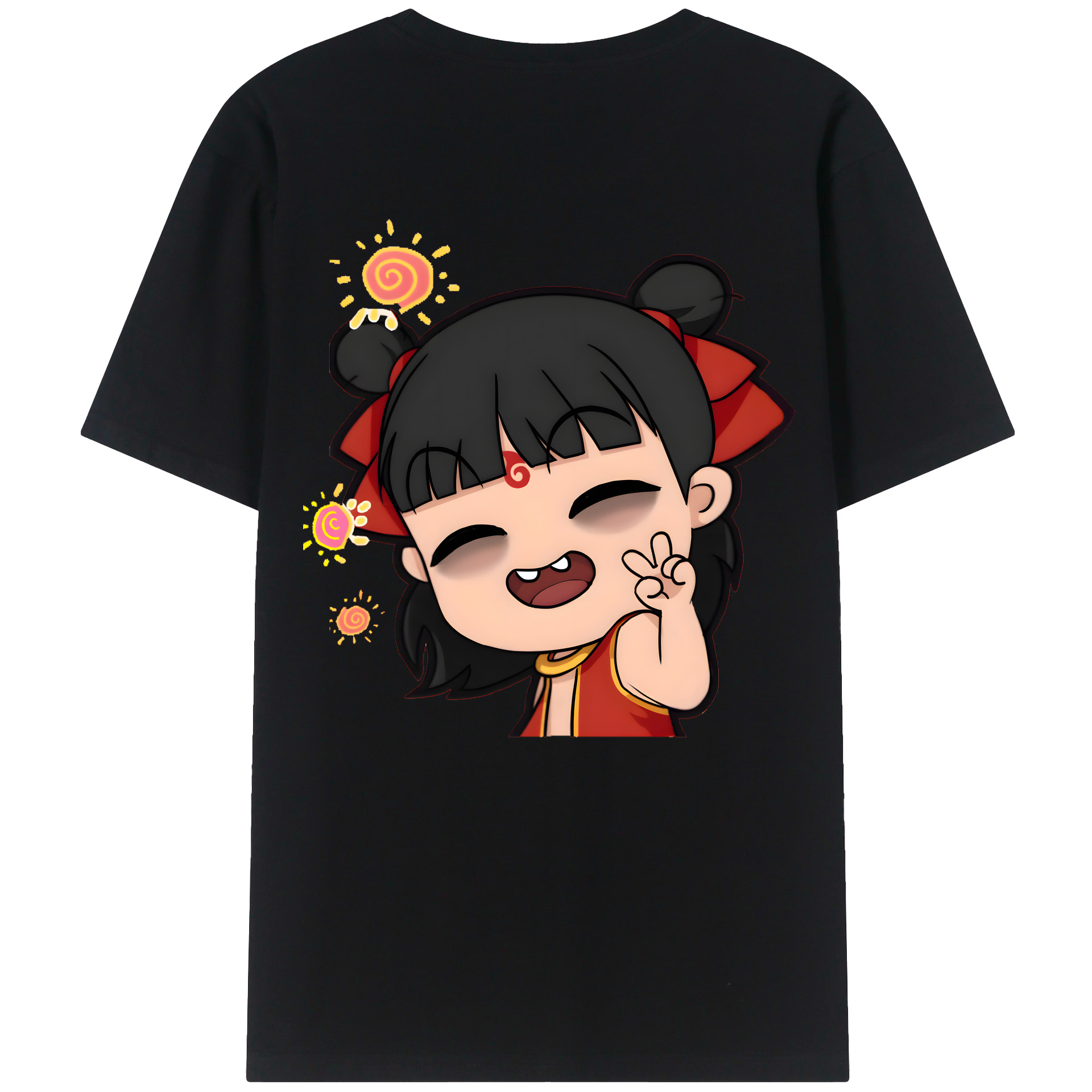 （画像用） Ne Zha 2 ナタ 魔童の大暴れ 綿100％ メンズ半袖Tシャツ（バックプリント） 通気性