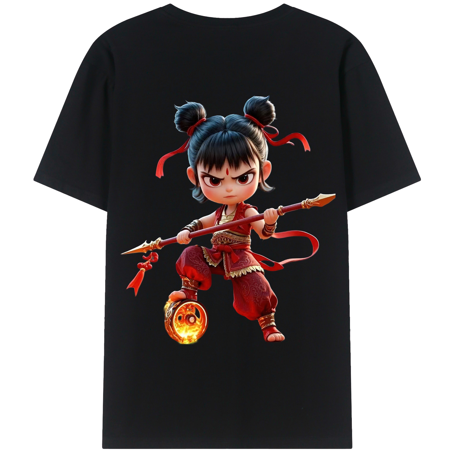 （画像用） Ne Zha 2 ナタ 魔童の大暴れ 綿100％ メンズ半袖Tシャツ（バックプリント） 通気性