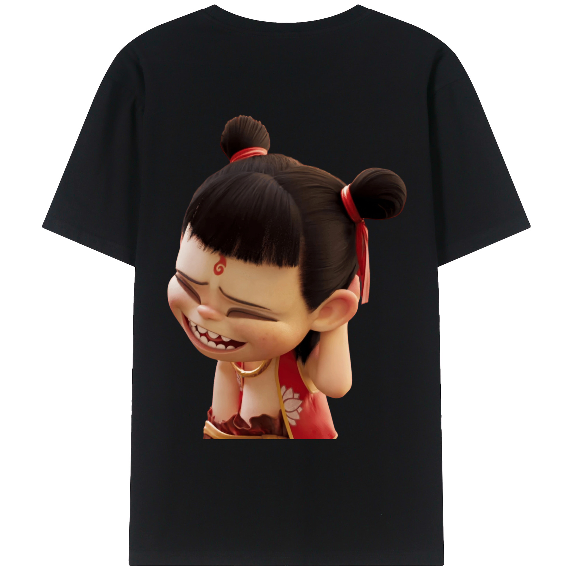 （画像用） Ne Zha 2 ナタ 魔童の大暴れ 綿100％ メンズ半袖Tシャツ（バックプリント） 通気性