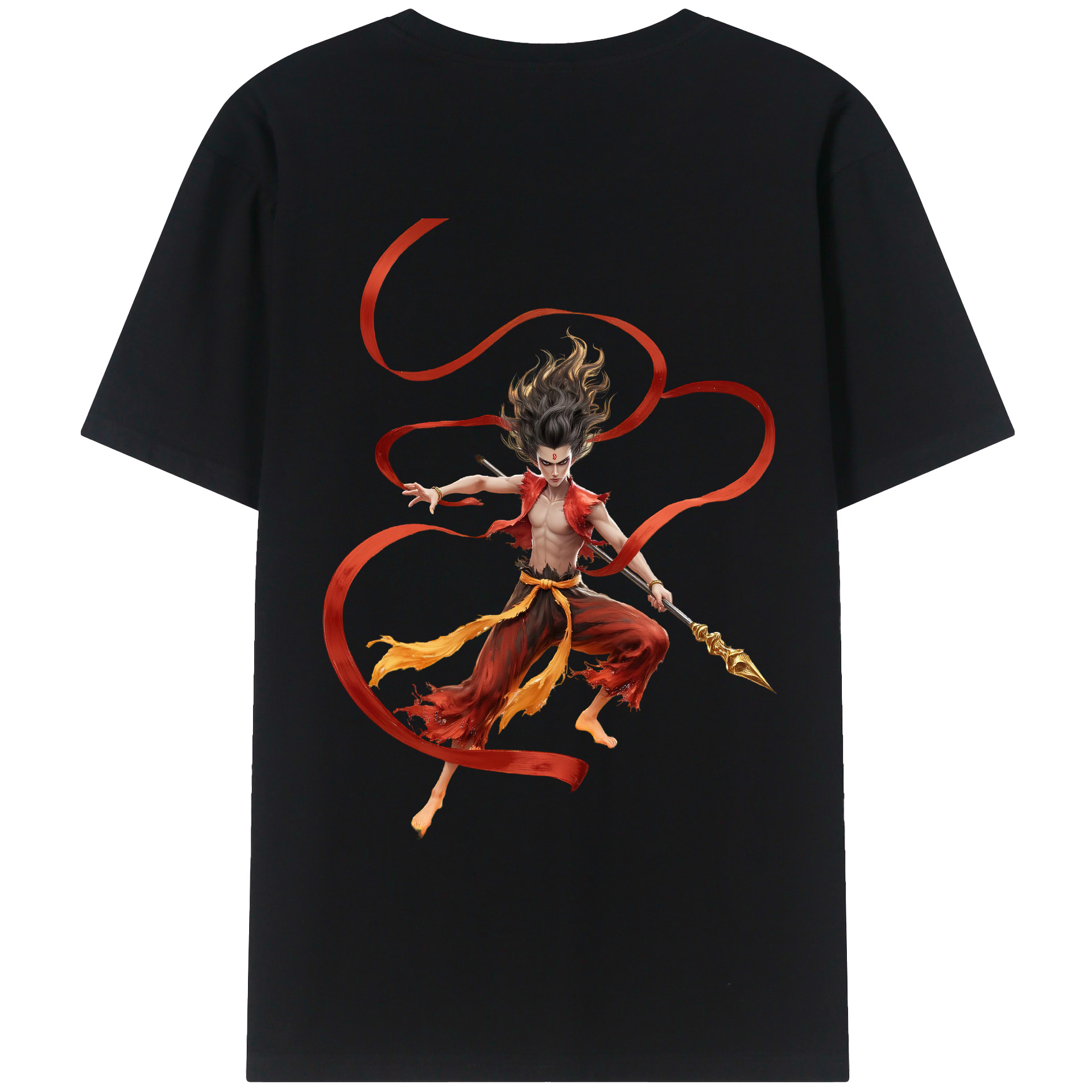 （画像用） Ne Zha 2 ナタ 魔童の大暴れ 綿100％ メンズ半袖Tシャツ（バックプリント） 通気性
