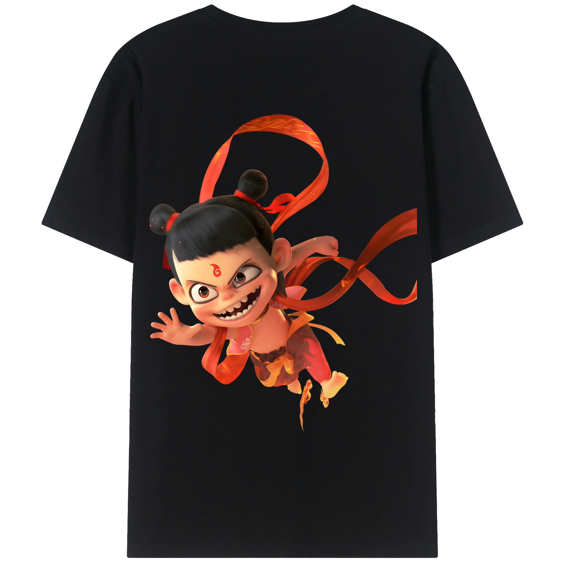 （画像用） Ne Zha 2 ナタ 魔童の大暴れ 綿100％ メンズ半袖Tシャツ（バックプリント） 通気性