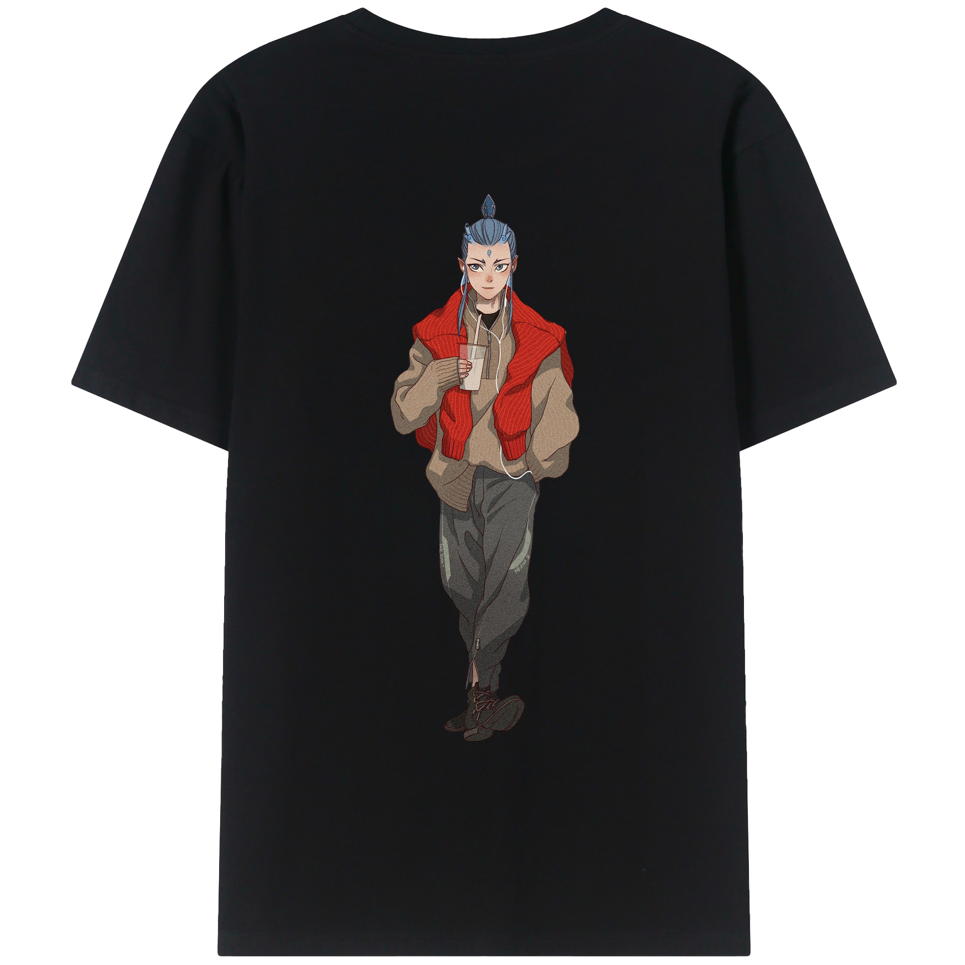 （画像用） Ne Zha 2 ナタ 魔童の大暴れ 綿100％ メンズ半袖Tシャツ（バックプリント） 通気性