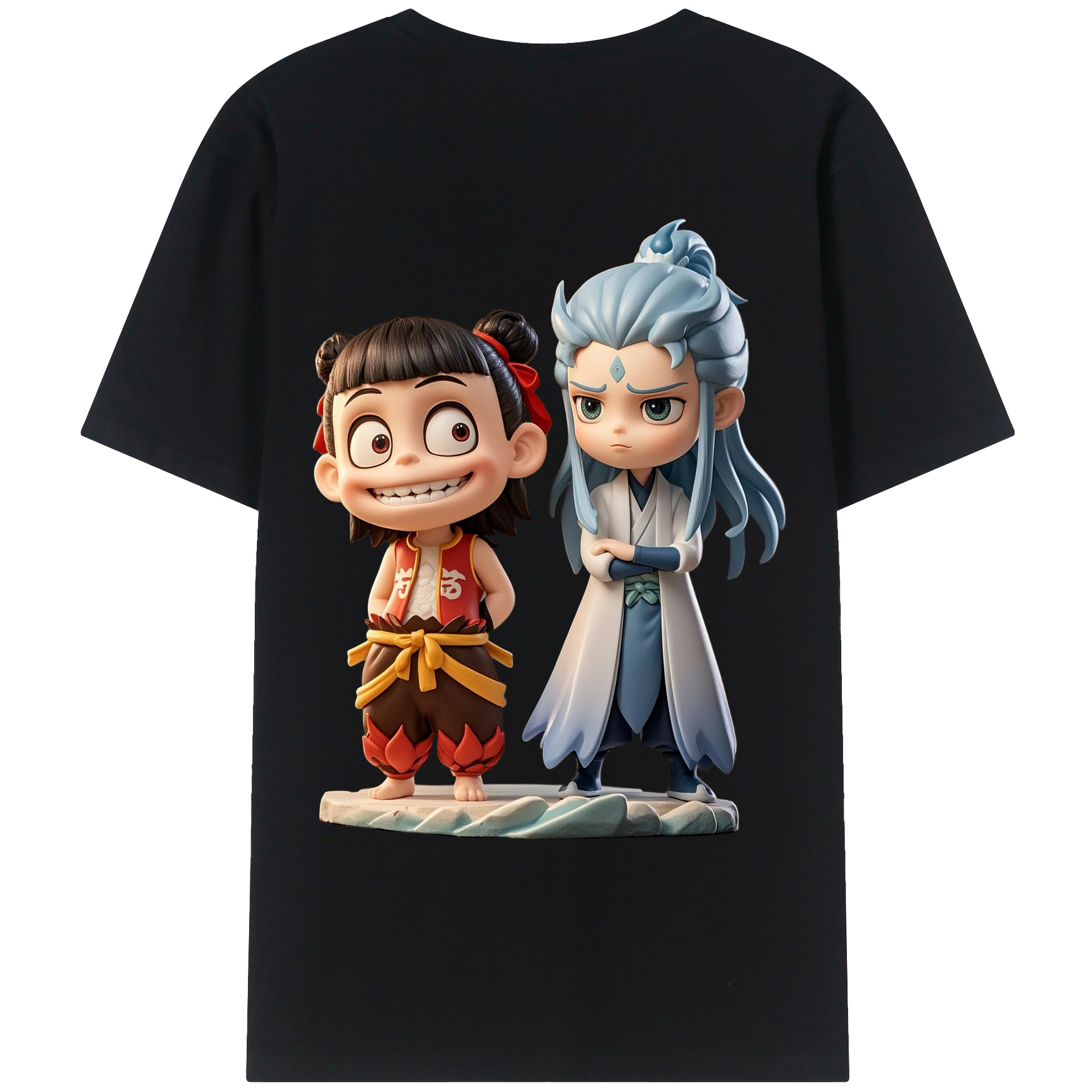 （画像用） Ne Zha 2 ナタ 魔童の大暴れ 綿100％ メンズ半袖Tシャツ（バックプリント） 通気性