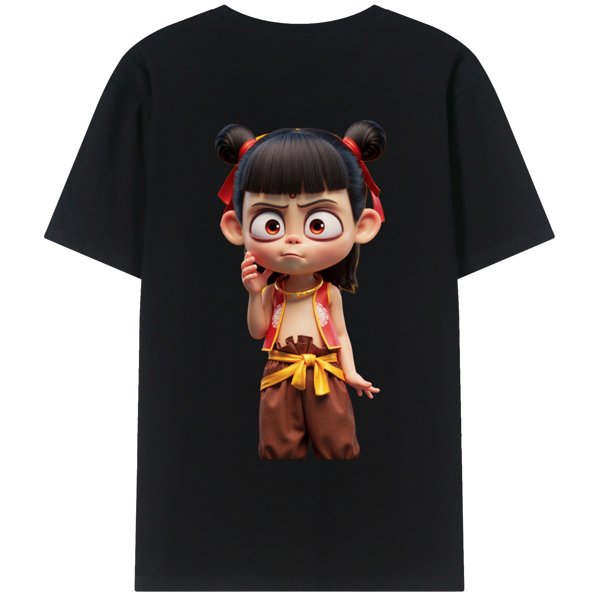 （画像用） Ne Zha 2 ナタ 魔童の大暴れ 綿100％ メンズ半袖Tシャツ（バックプリント） 通気性