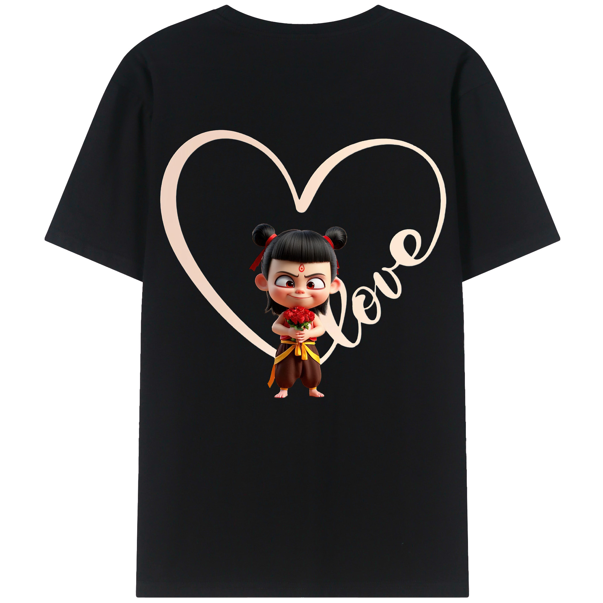 （画像用） Ne Zha 2 ナタ 魔童の大暴れ 綿100％ メンズ半袖Tシャツ（バックプリント） 通気性