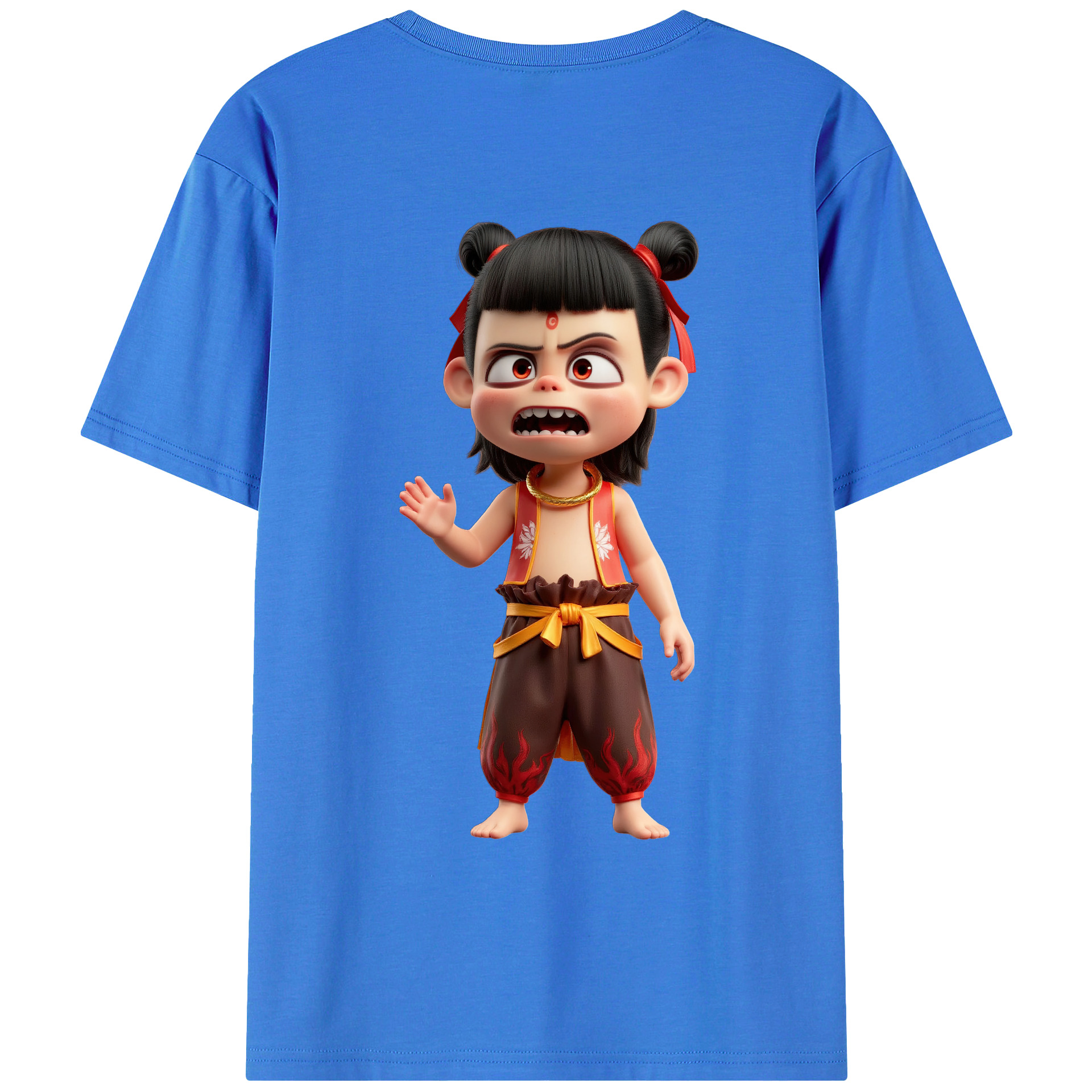 （画像用） Ne Zha 2 ナタ 魔童の大暴れ 綿100％ メンズ半袖Tシャツ（バックプリント） 通気性