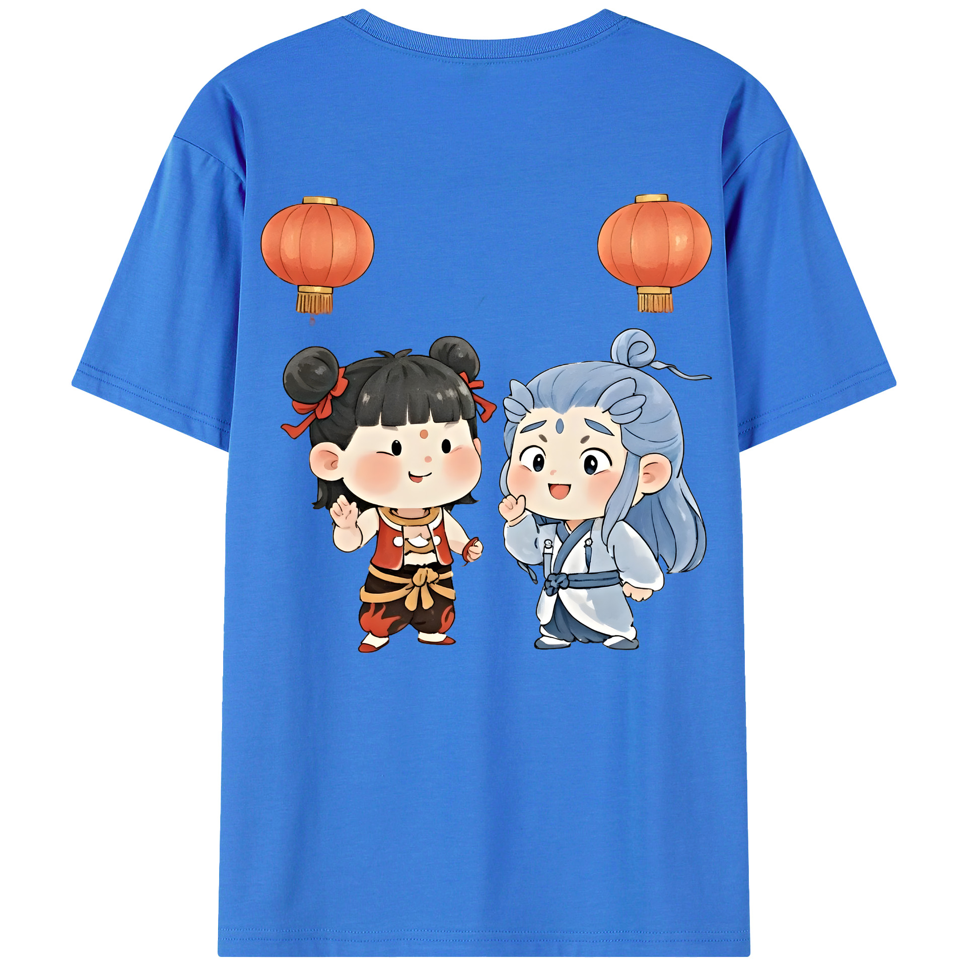 （画像用） Ne Zha 2 ナタ 魔童の大暴れ 綿100％ メンズ半袖Tシャツ（バックプリント） 通気性