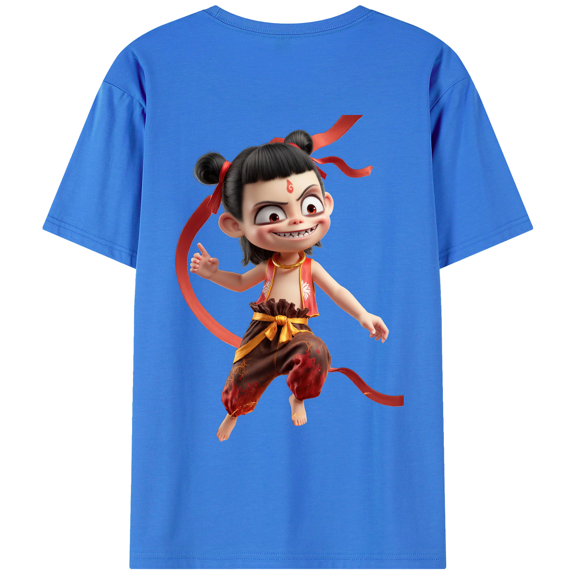（画像用） Ne Zha 2 ナタ 魔童の大暴れ 綿100％ メンズ半袖Tシャツ（バックプリント） 通気性