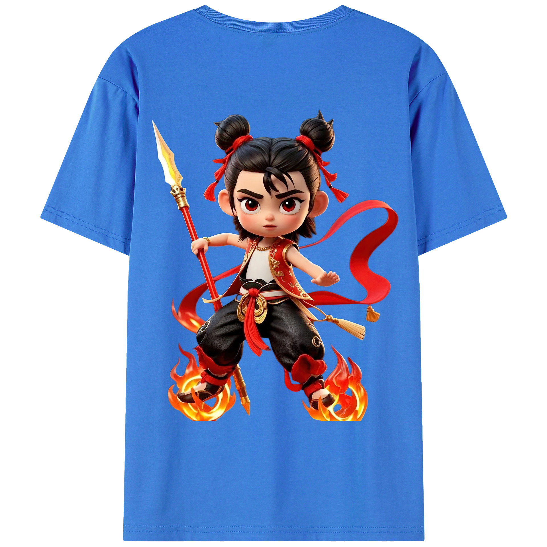 （画像用） Ne Zha 2 ナタ 魔童の大暴れ 綿100％ メンズ半袖Tシャツ（バックプリント） 通気性