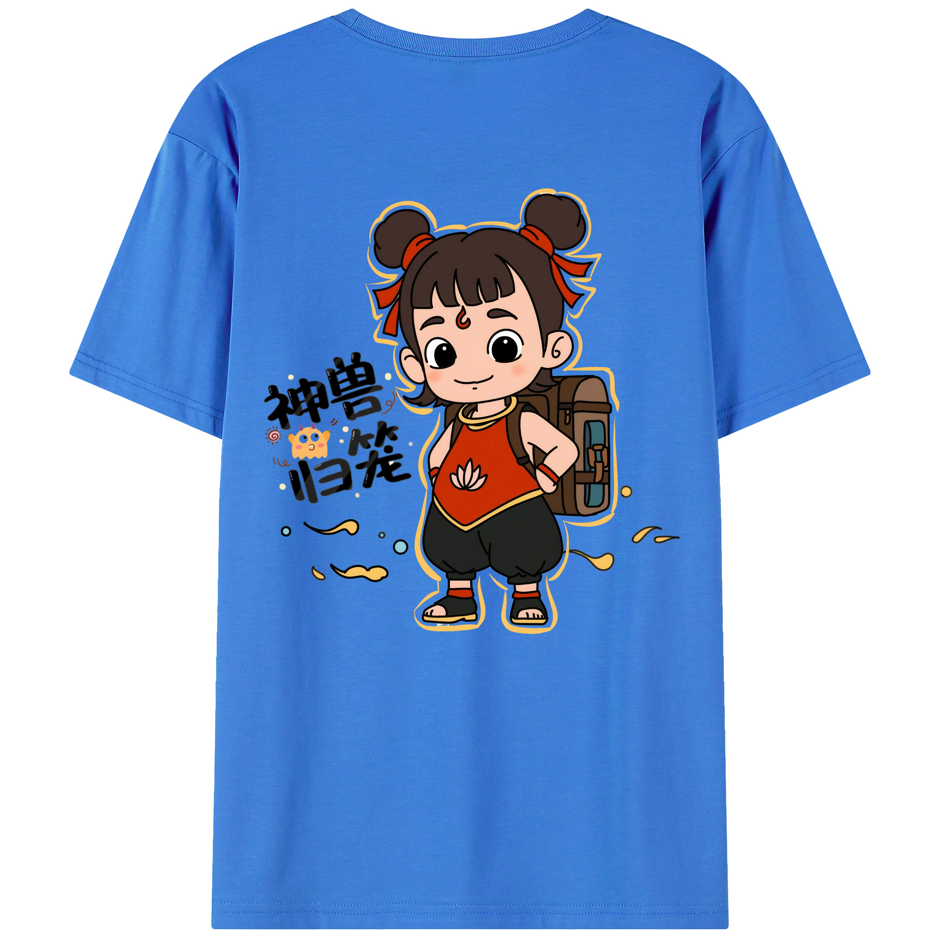 （画像用） Ne Zha 2 ナタ 魔童の大暴れ 綿100％ メンズ半袖Tシャツ（バックプリント） 通気性