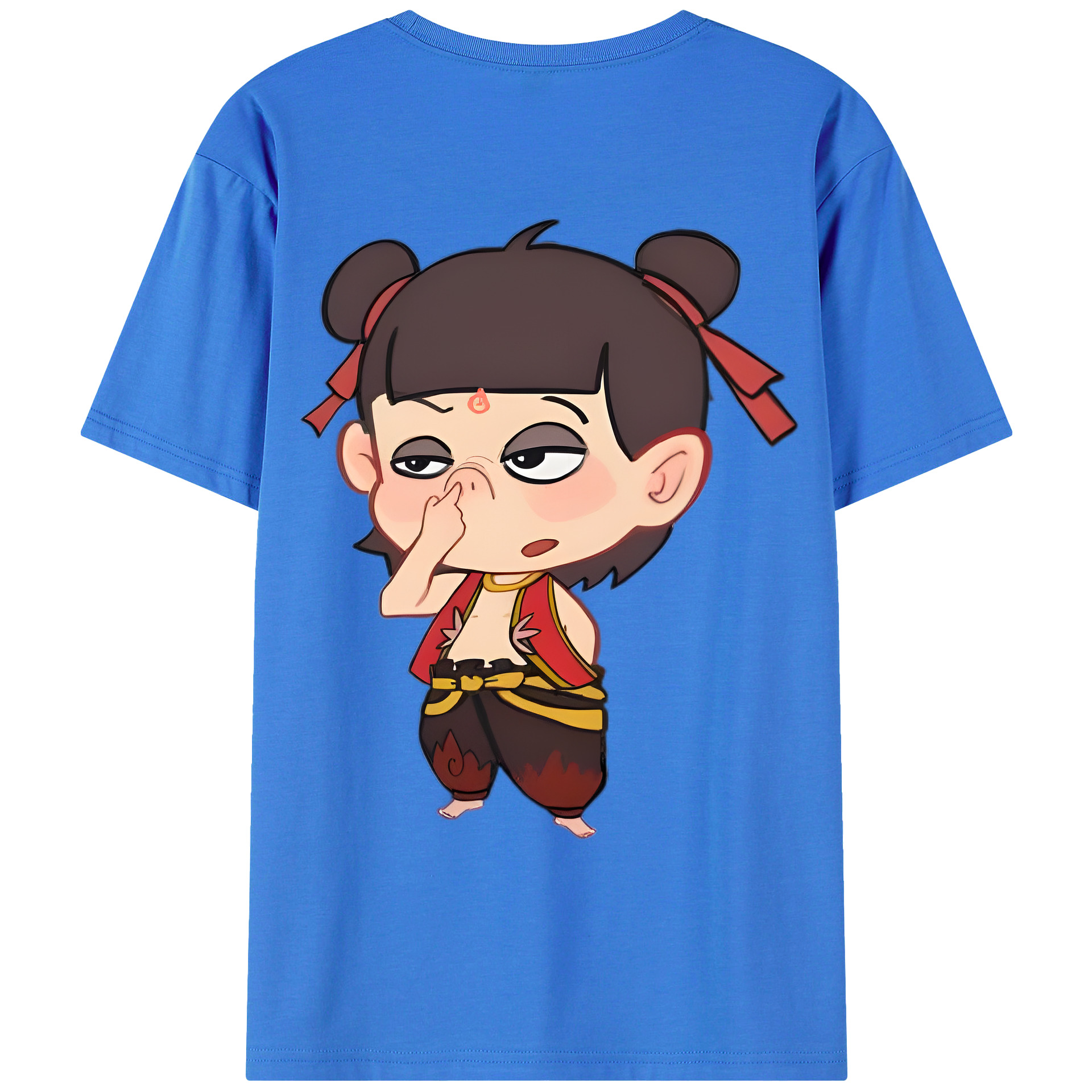 （画像用） Ne Zha 2 ナタ 魔童の大暴れ 綿100％ メンズ半袖Tシャツ（バックプリント） 通気性