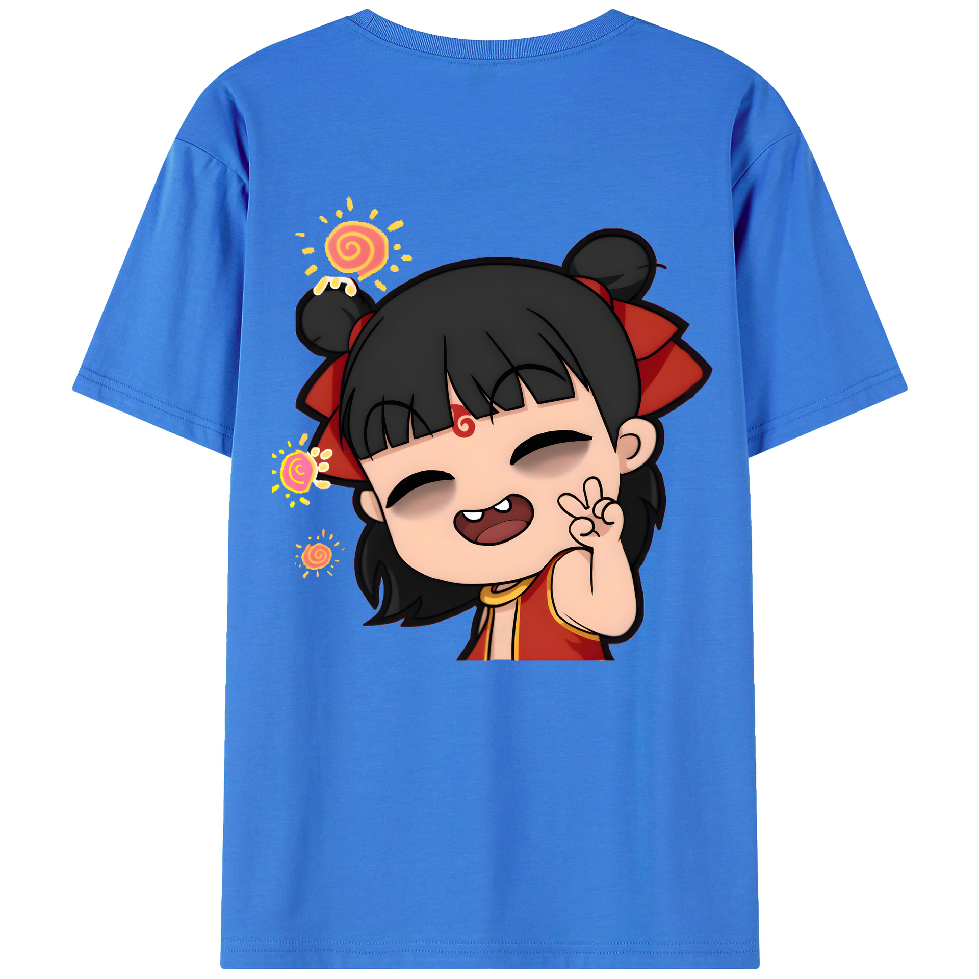（画像用） Ne Zha 2 ナタ 魔童の大暴れ 綿100％ メンズ半袖Tシャツ（バックプリント） 通気性