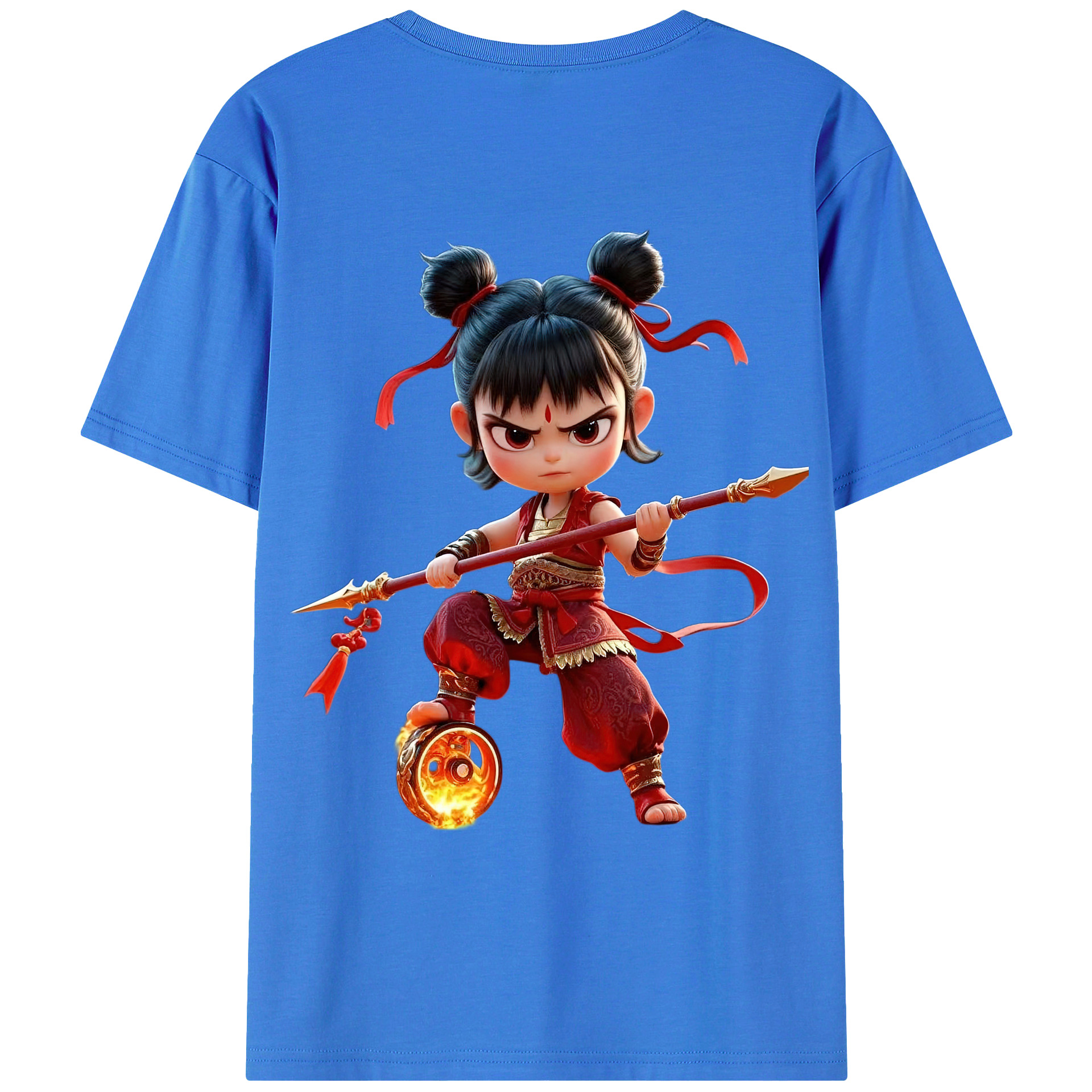 （画像用） Ne Zha 2 ナタ 魔童の大暴れ 綿100％ メンズ半袖Tシャツ（バックプリント） 通気性