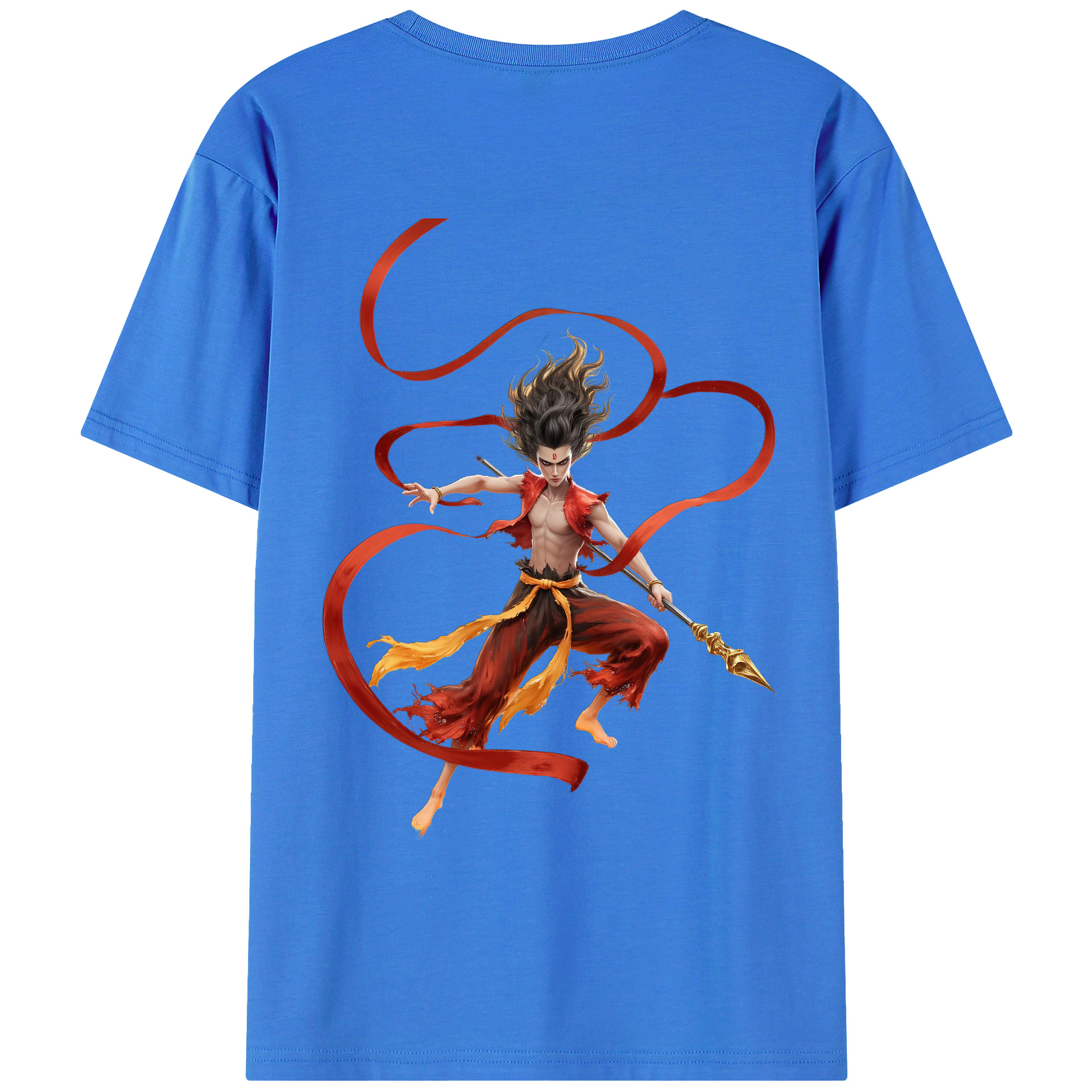 （画像用） Ne Zha 2 ナタ 魔童の大暴れ 綿100％ メンズ半袖Tシャツ（バックプリント） 通気性
