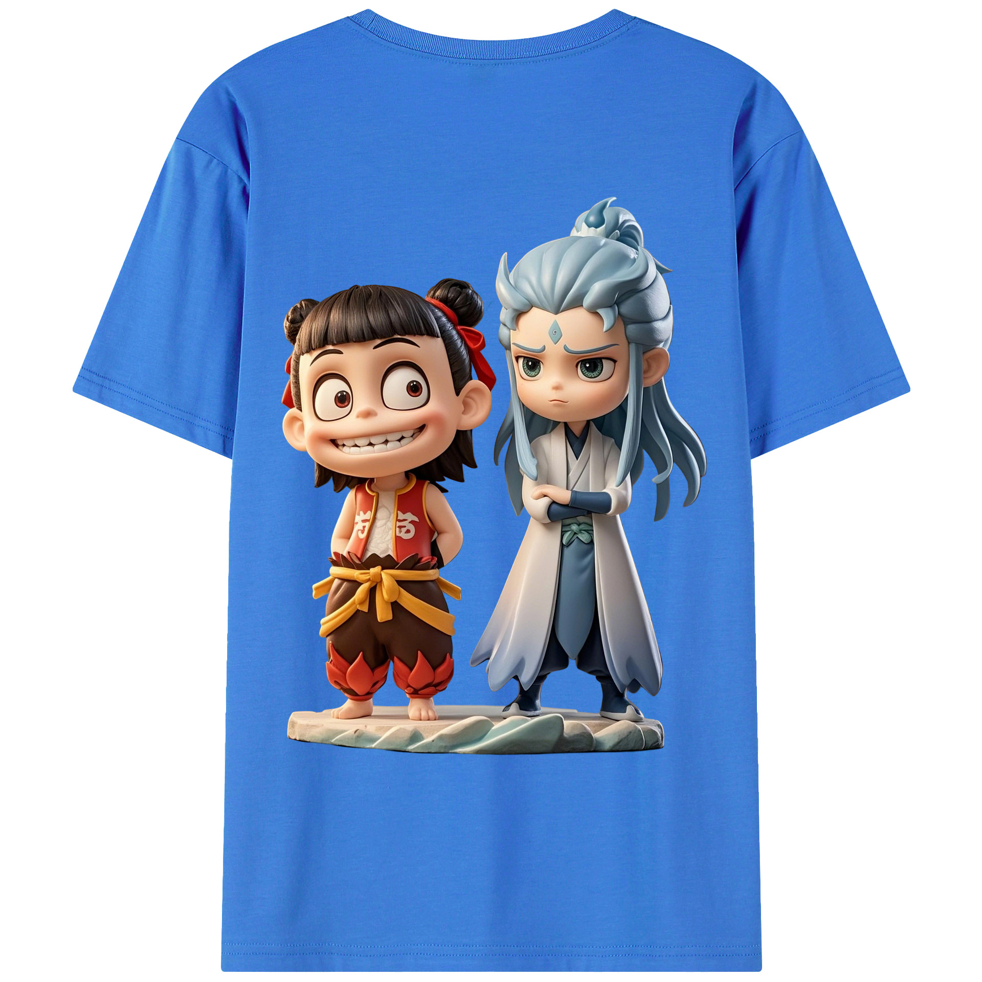 （画像用） Ne Zha 2 ナタ 魔童の大暴れ 綿100％ メンズ半袖Tシャツ（バックプリント） 通気性