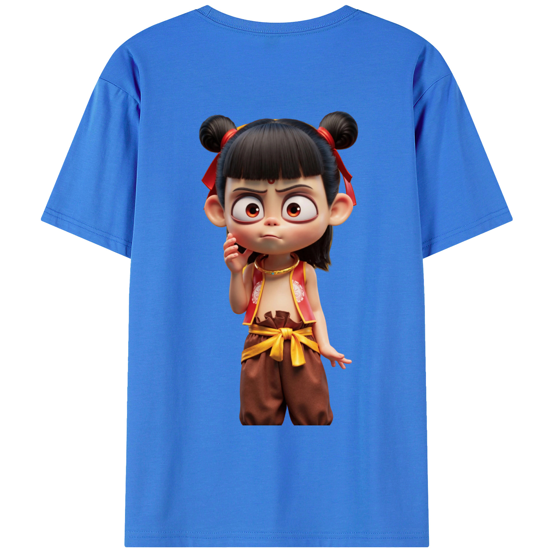 （画像用） Ne Zha 2 ナタ 魔童の大暴れ 綿100％ メンズ半袖Tシャツ（バックプリント） 通気性