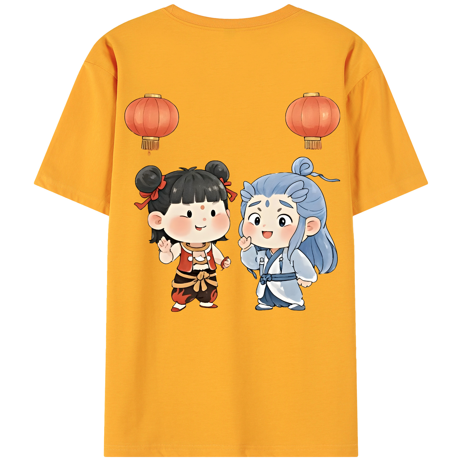 （画像用） Ne Zha 2 ナタ 魔童の大暴れ 綿100％ メンズ半袖Tシャツ（バックプリント） 通気性