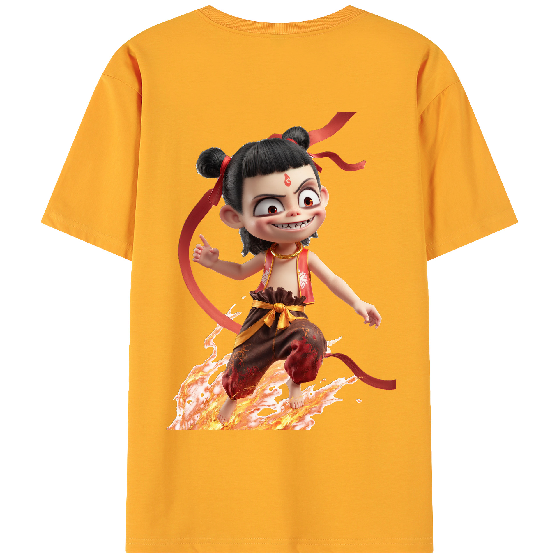 （画像用） Ne Zha 2 ナタ 魔童の大暴れ 綿100％ メンズ半袖Tシャツ（バックプリント） 通気性