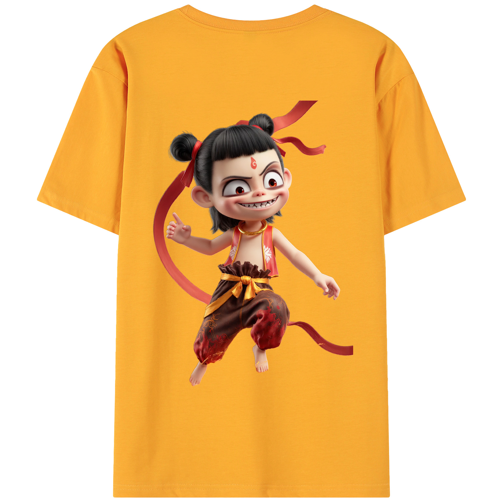 （画像用） Ne Zha 2 ナタ 魔童の大暴れ 綿100％ メンズ半袖Tシャツ（バックプリント） 通気性