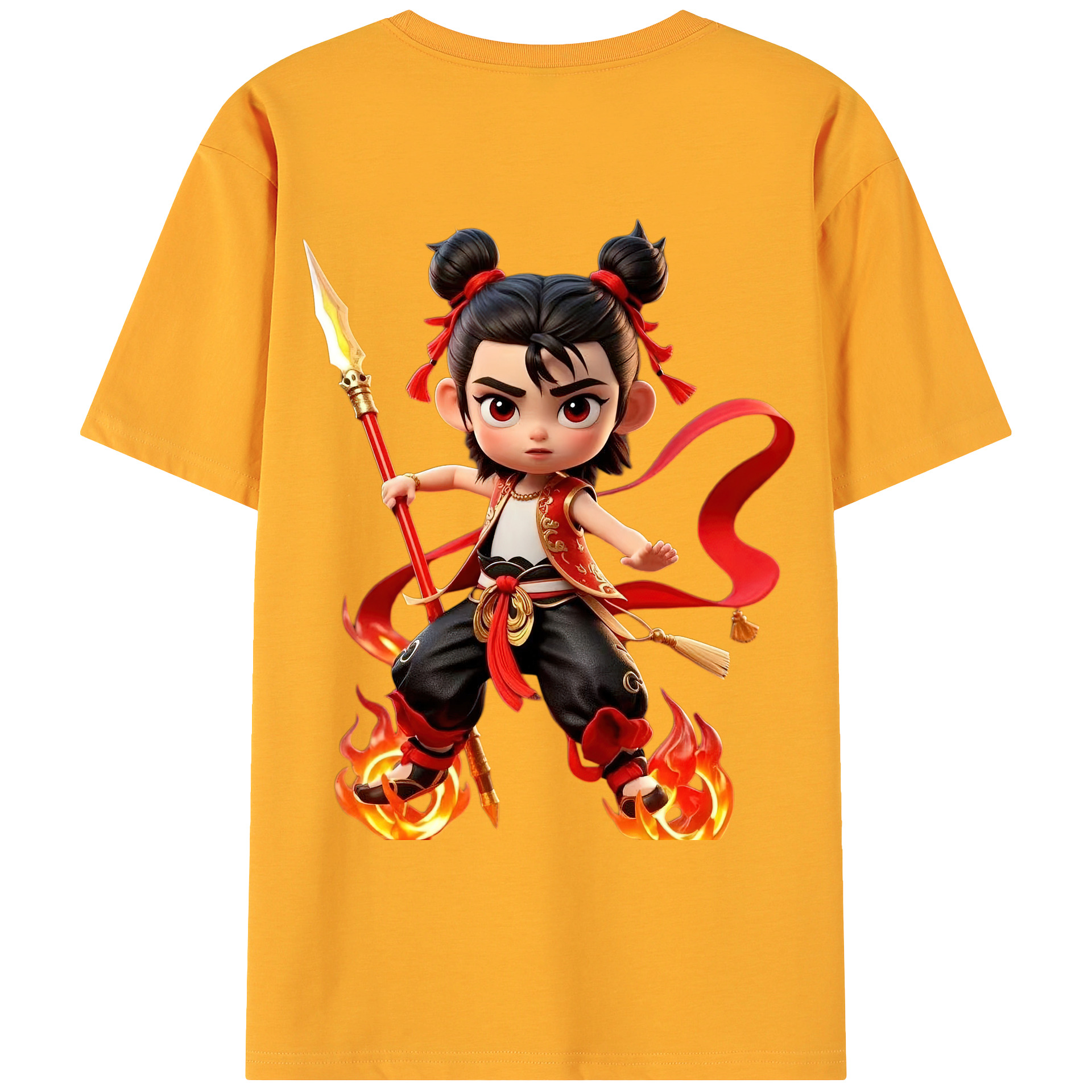 （画像用） Ne Zha 2 ナタ 魔童の大暴れ 綿100％ メンズ半袖Tシャツ（バックプリント） 通気性