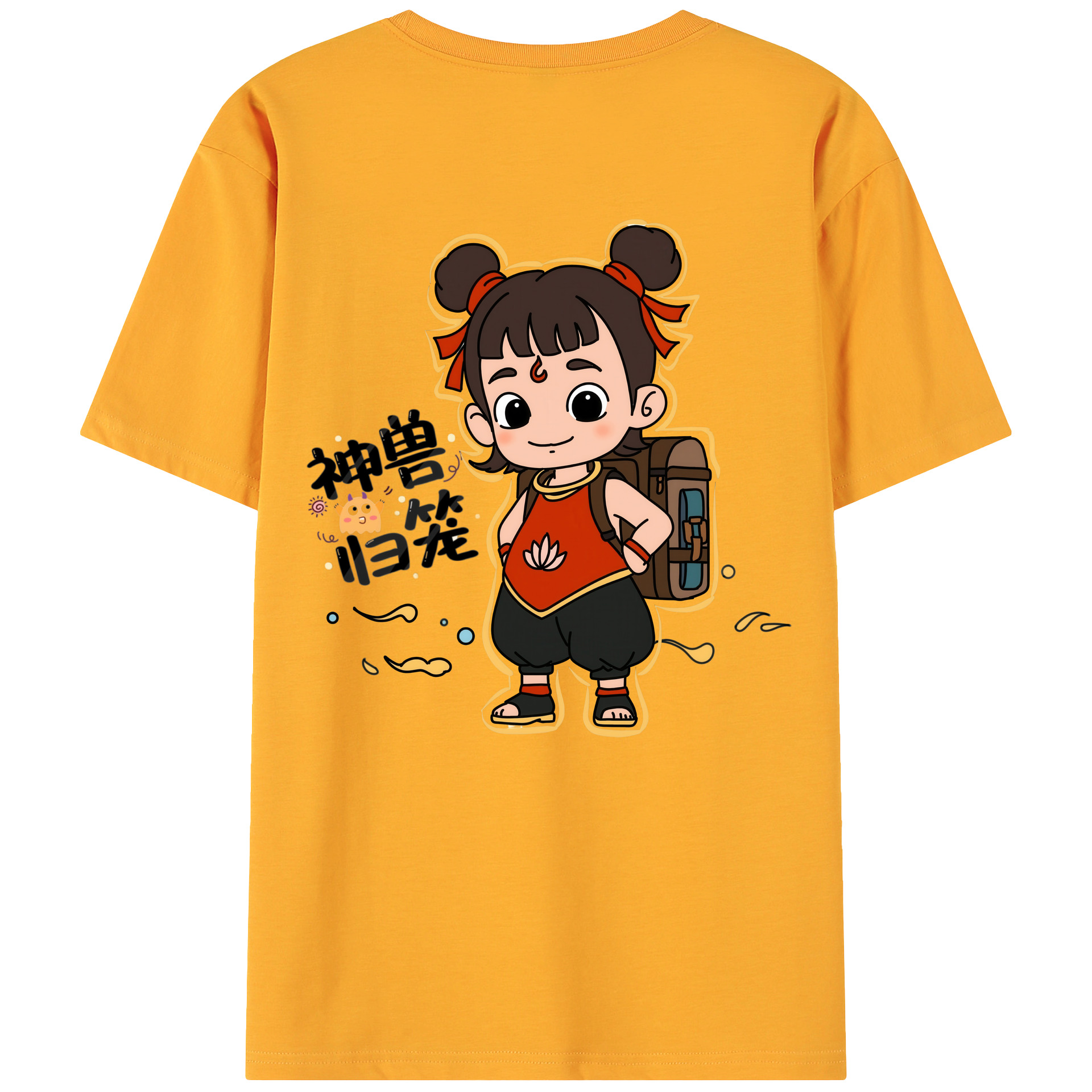 （画像用） Ne Zha 2 ナタ 魔童の大暴れ 綿100％ メンズ半袖Tシャツ（バックプリント） 通気性