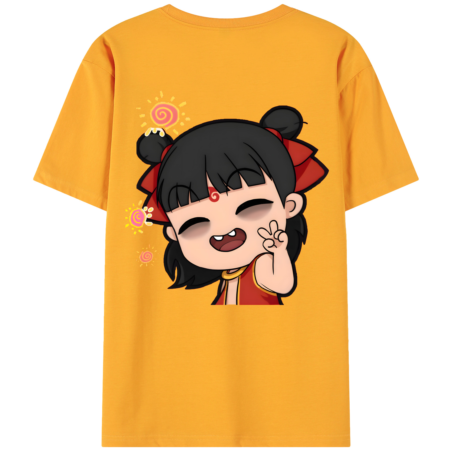 （画像用） Ne Zha 2 ナタ 魔童の大暴れ 綿100％ メンズ半袖Tシャツ（バックプリント） 通気性