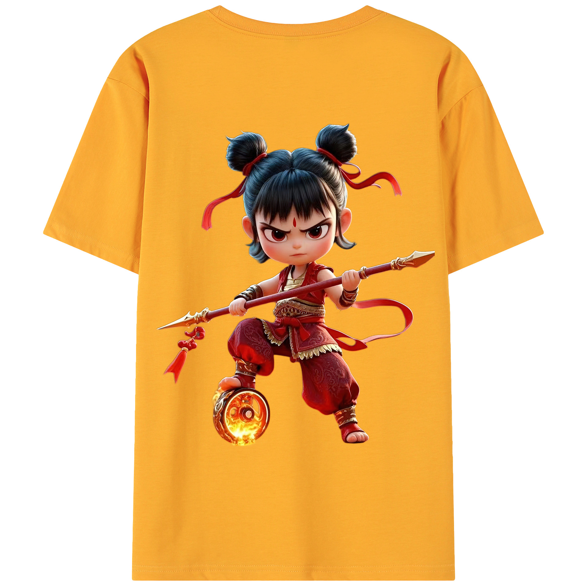 （画像用） Ne Zha 2 ナタ 魔童の大暴れ 綿100％ メンズ半袖Tシャツ（バックプリント） 通気性