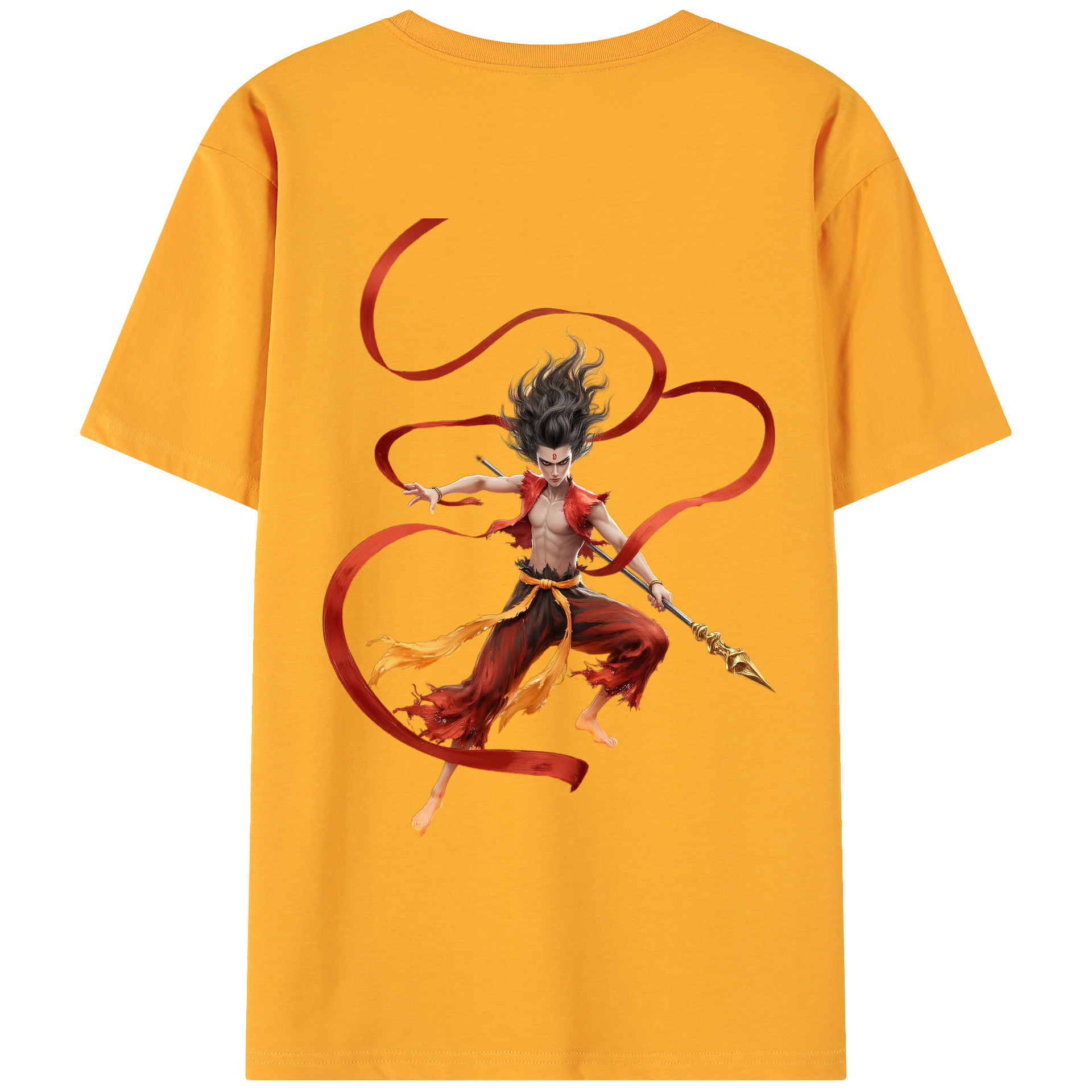 （画像用） Ne Zha 2 ナタ 魔童の大暴れ 綿100％ メンズ半袖Tシャツ（バックプリント） 通気性