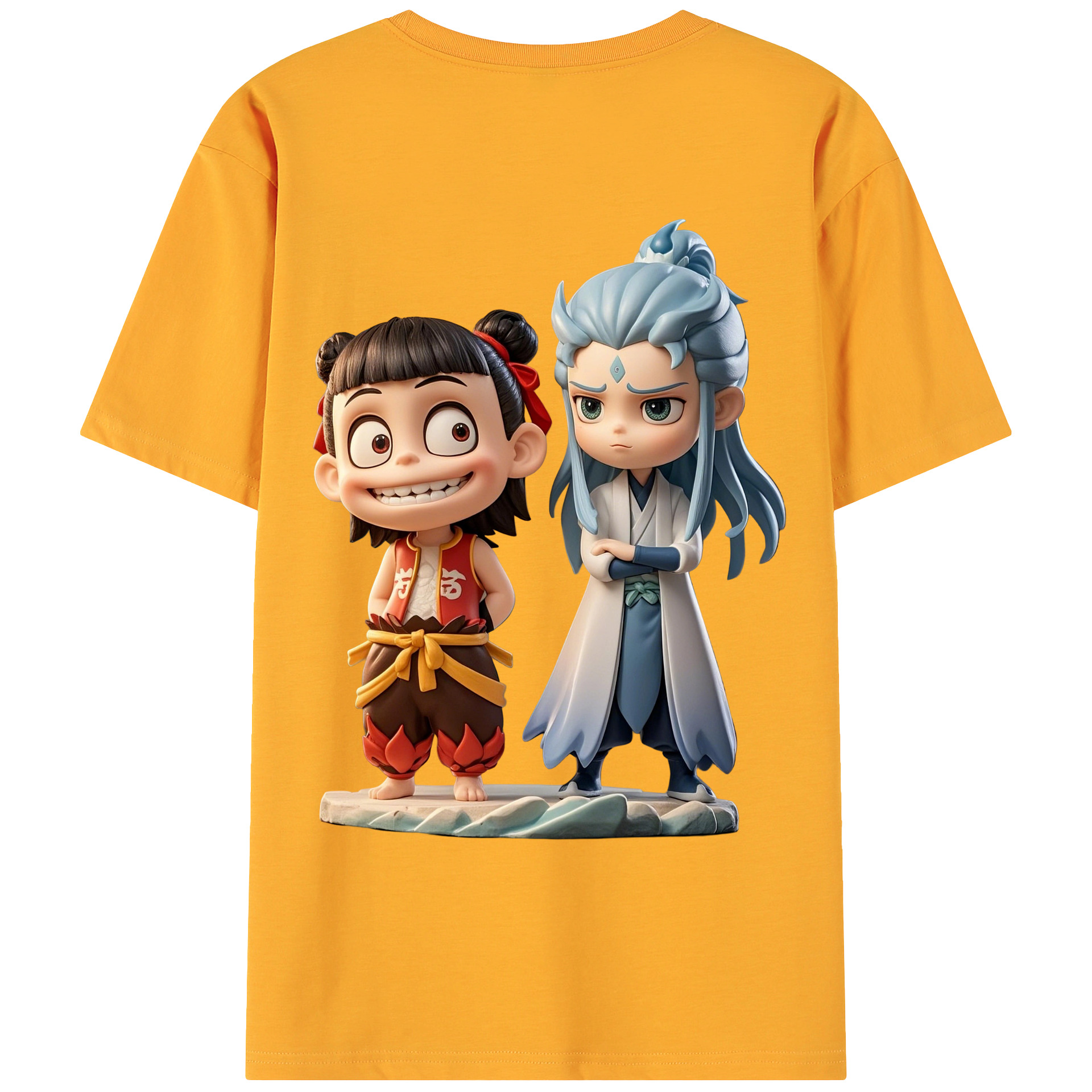 （画像用） Ne Zha 2 ナタ 魔童の大暴れ 綿100％ メンズ半袖Tシャツ（バックプリント） 通気性