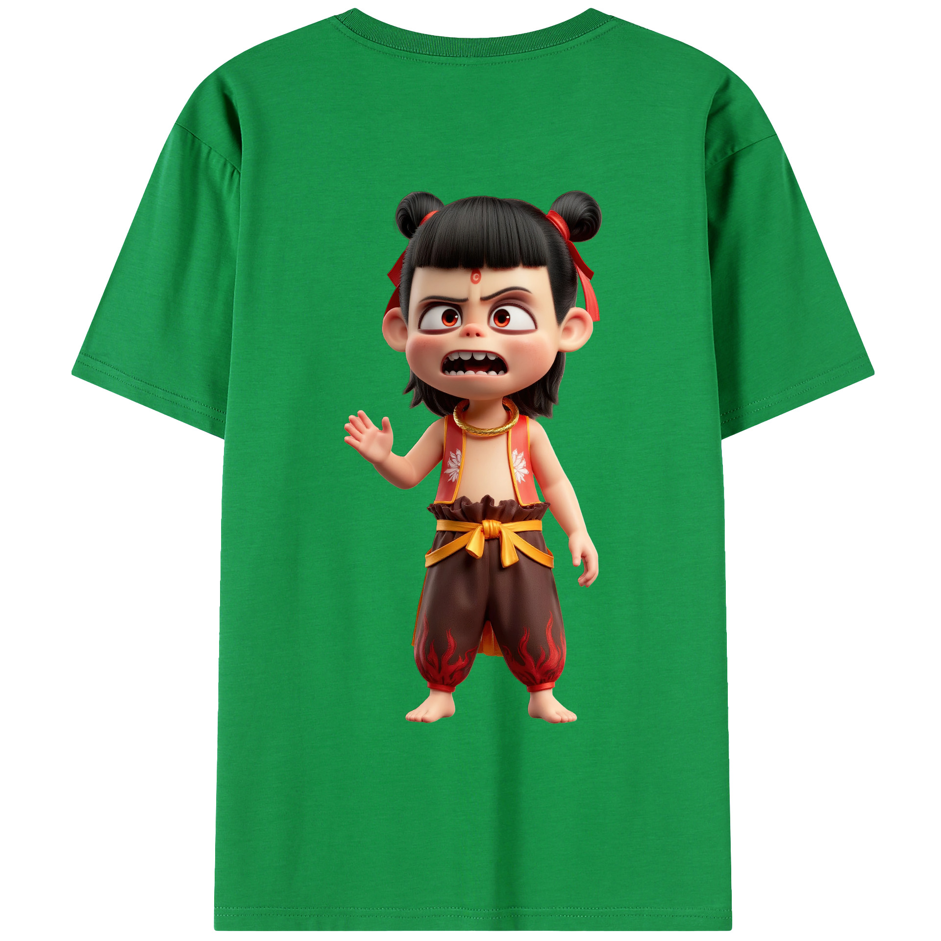 （画像用） Ne Zha 2 ナタ 魔童の大暴れ 綿100％ メンズ半袖Tシャツ（バックプリント） 通気性