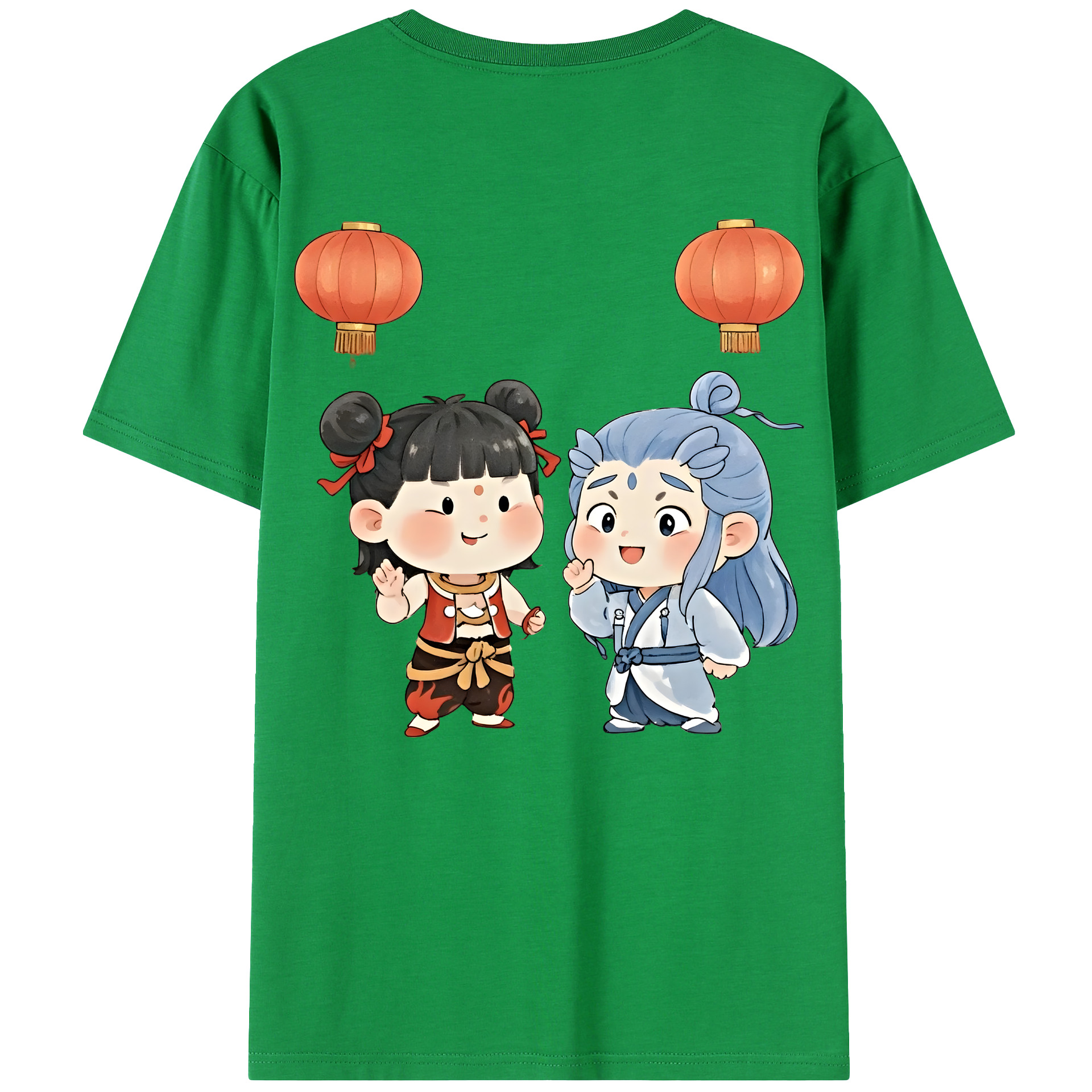 （画像用） Ne Zha 2 ナタ 魔童の大暴れ 綿100％ メンズ半袖Tシャツ（バックプリント） 通気性