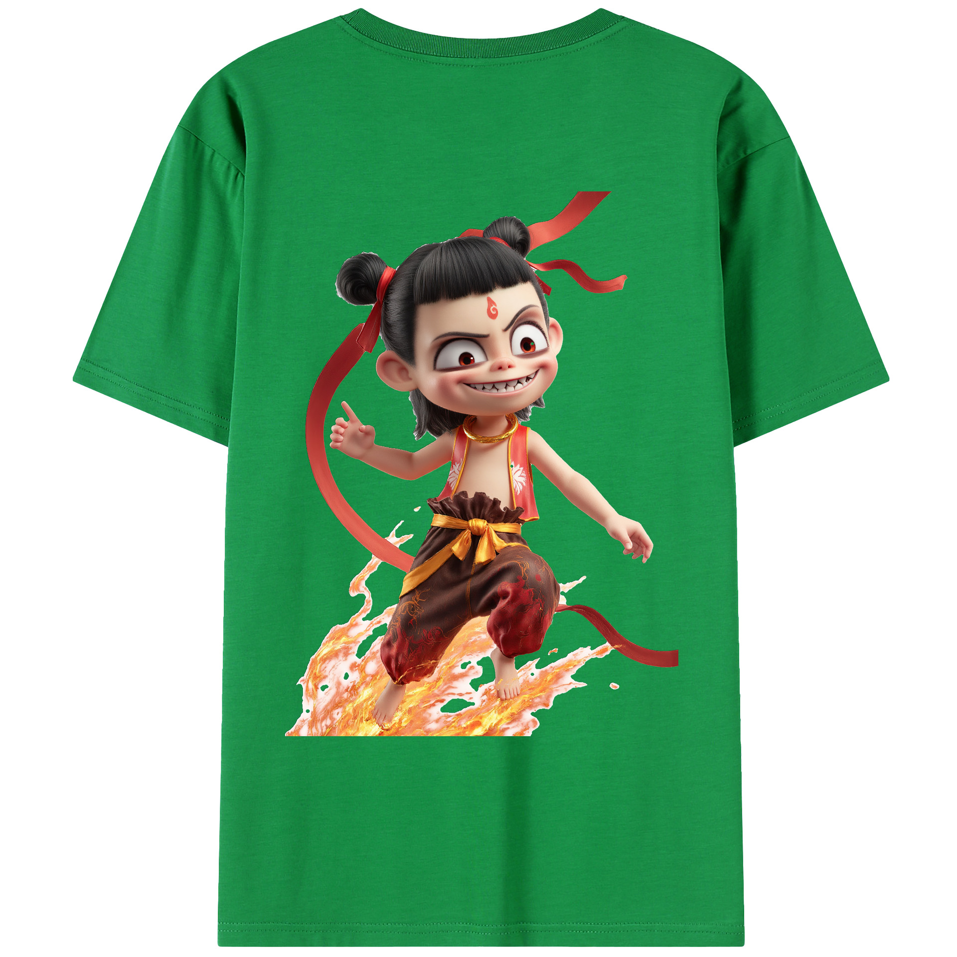 （画像用） Ne Zha 2 ナタ 魔童の大暴れ 綿100％ メンズ半袖Tシャツ（バックプリント） 通気性