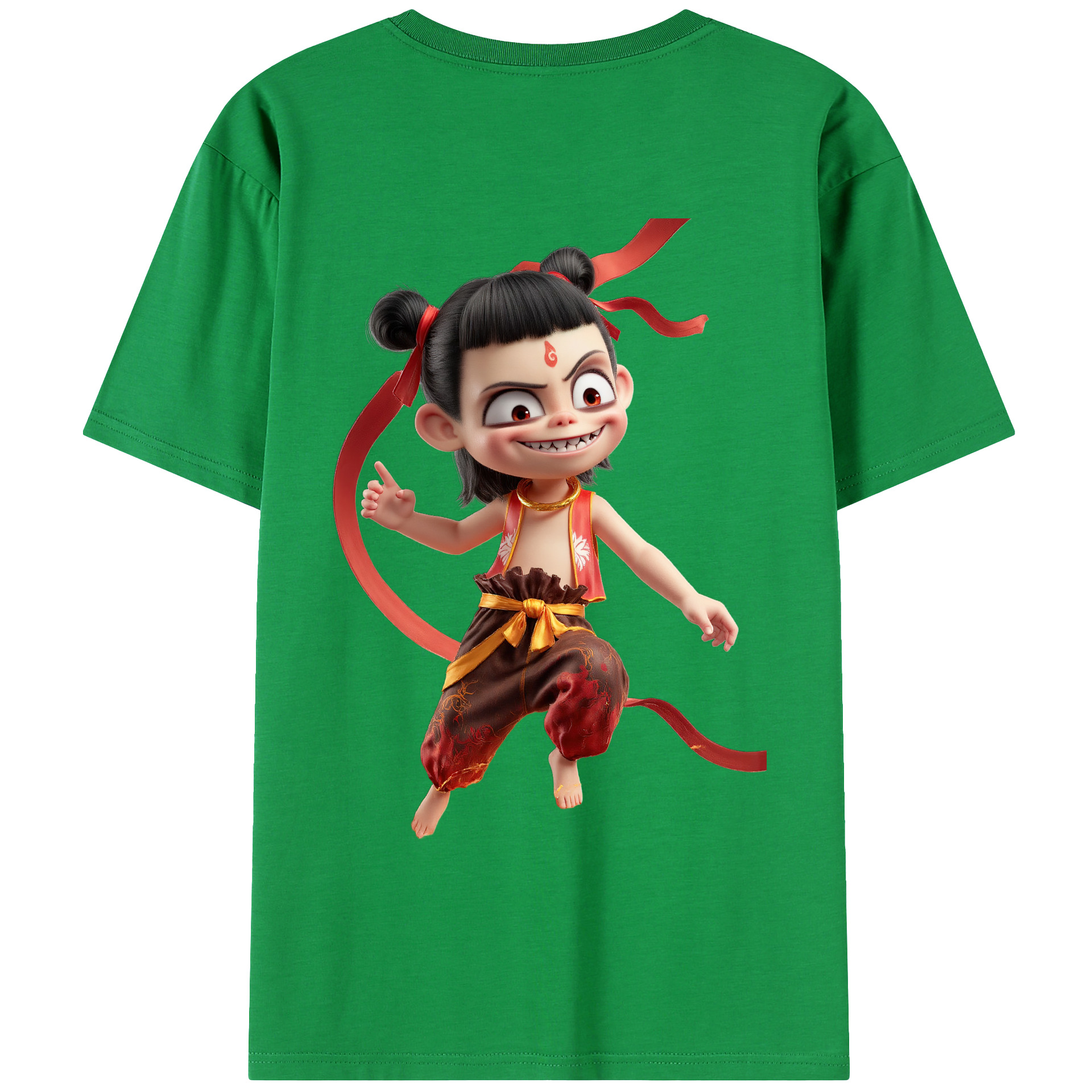 （画像用） Ne Zha 2 ナタ 魔童の大暴れ 綿100％ メンズ半袖Tシャツ（バックプリント） 通気性