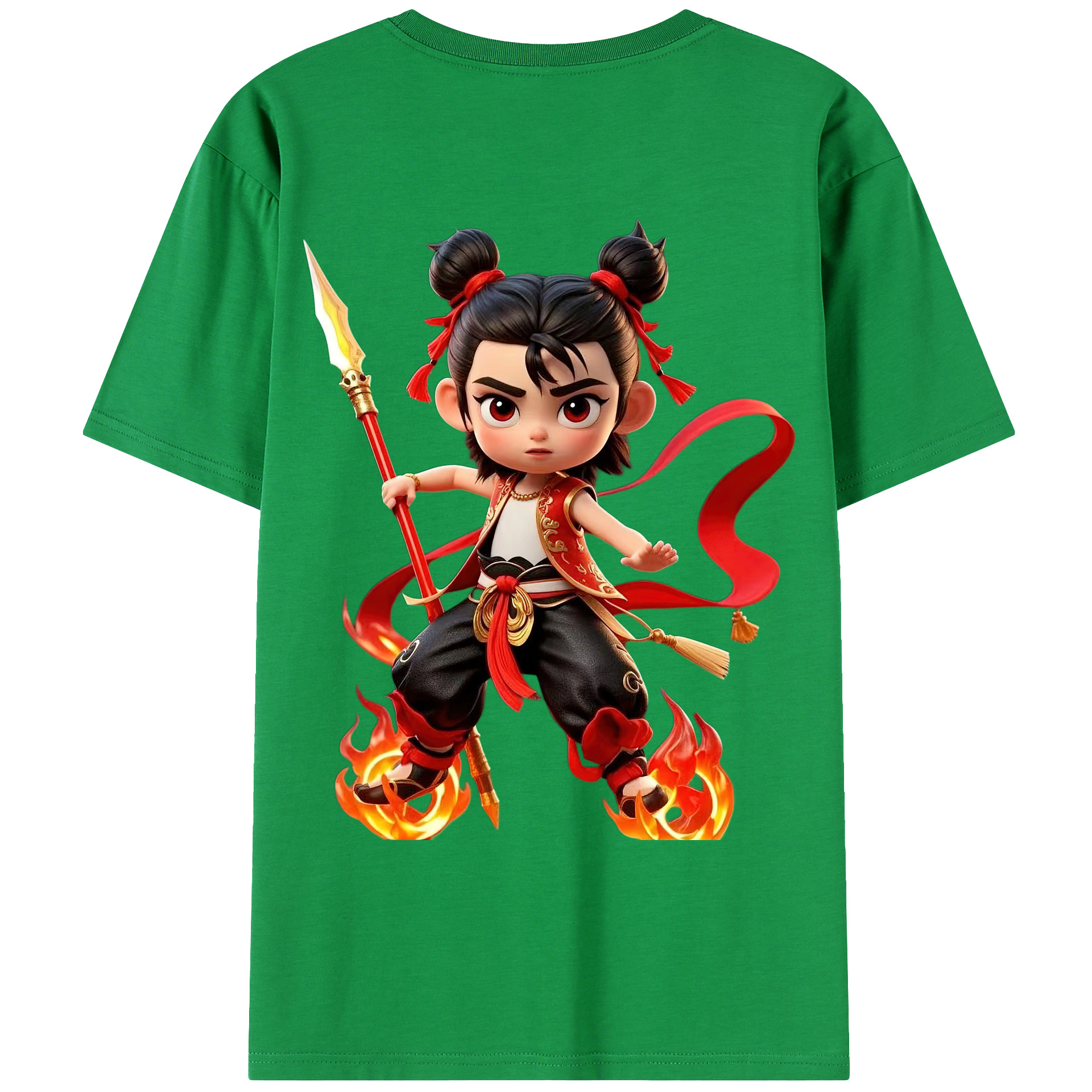 （画像用） Ne Zha 2 ナタ 魔童の大暴れ 綿100％ メンズ半袖Tシャツ（バックプリント） 通気性
