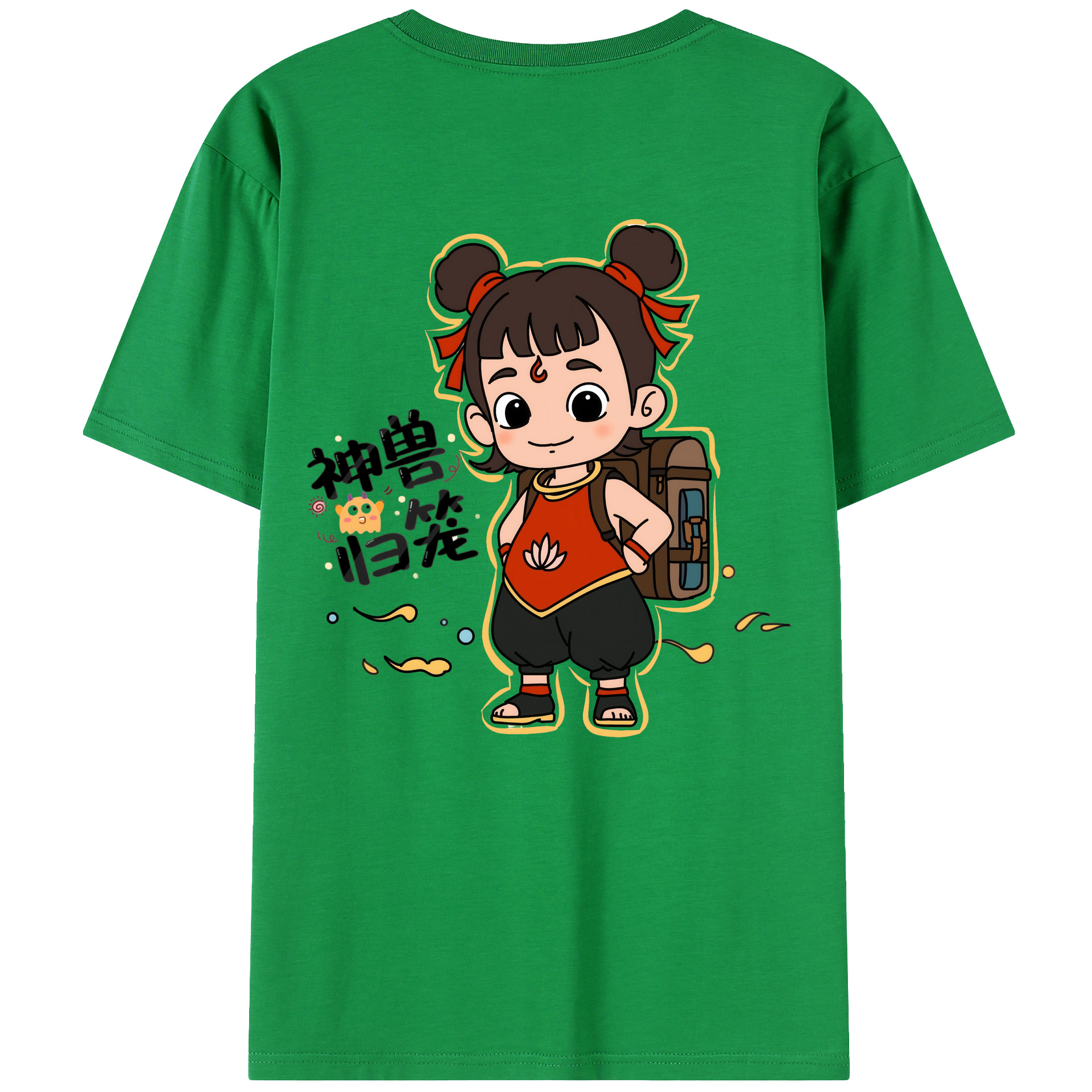 （画像用） Ne Zha 2 ナタ 魔童の大暴れ 綿100％ メンズ半袖Tシャツ（バックプリント） 通気性