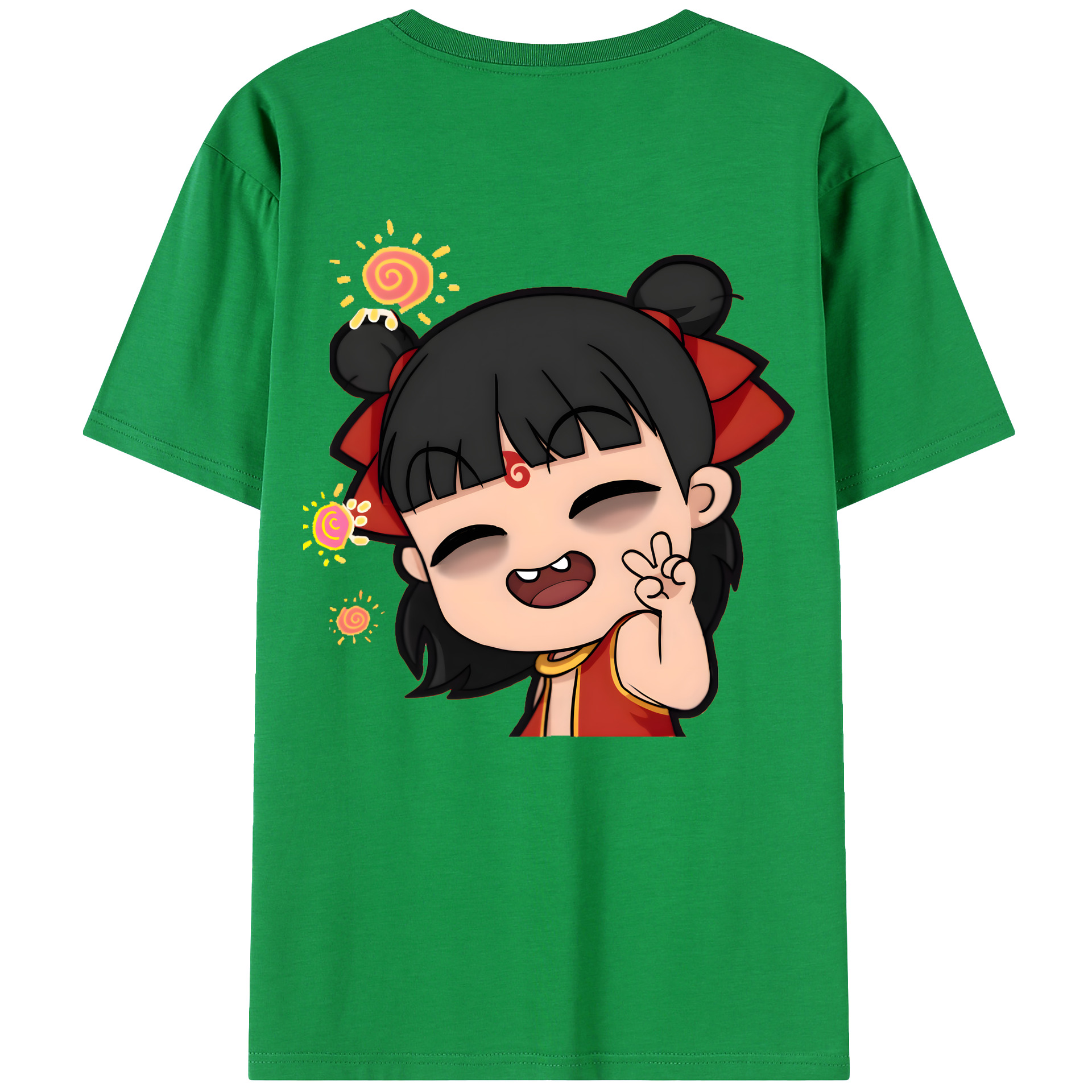 （画像用） Ne Zha 2 ナタ 魔童の大暴れ 綿100％ メンズ半袖Tシャツ（バックプリント） 通気性
