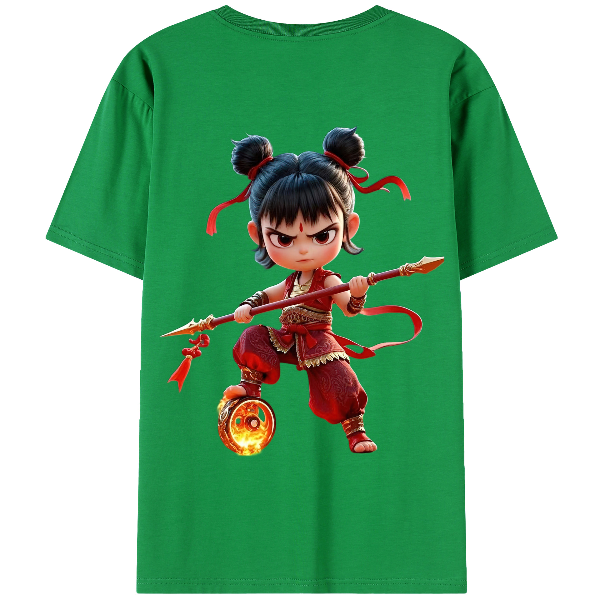 （画像用） Ne Zha 2 ナタ 魔童の大暴れ 綿100％ メンズ半袖Tシャツ（バックプリント） 通気性
