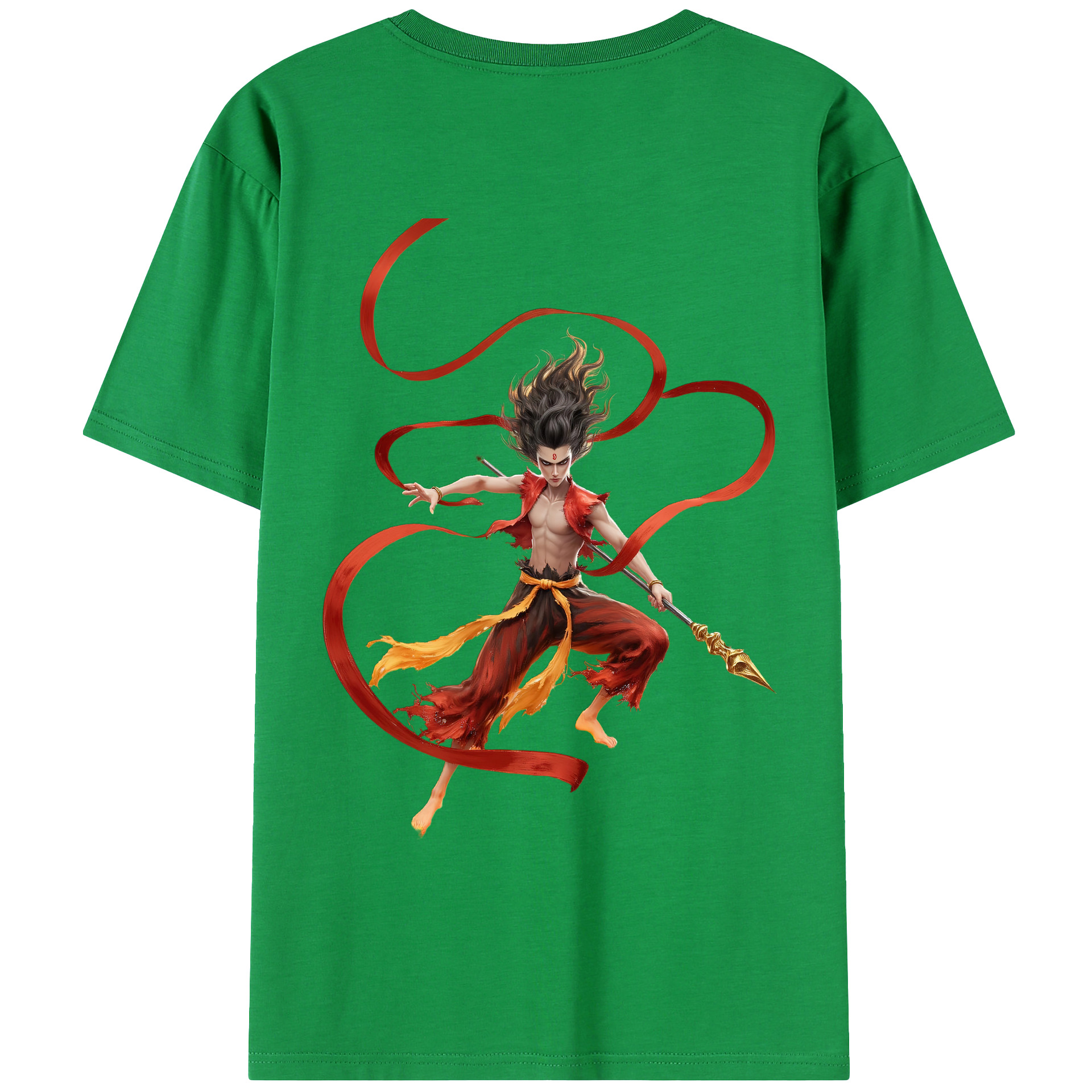 （画像用） Ne Zha 2 ナタ 魔童の大暴れ 綿100％ メンズ半袖Tシャツ（バックプリント） 通気性