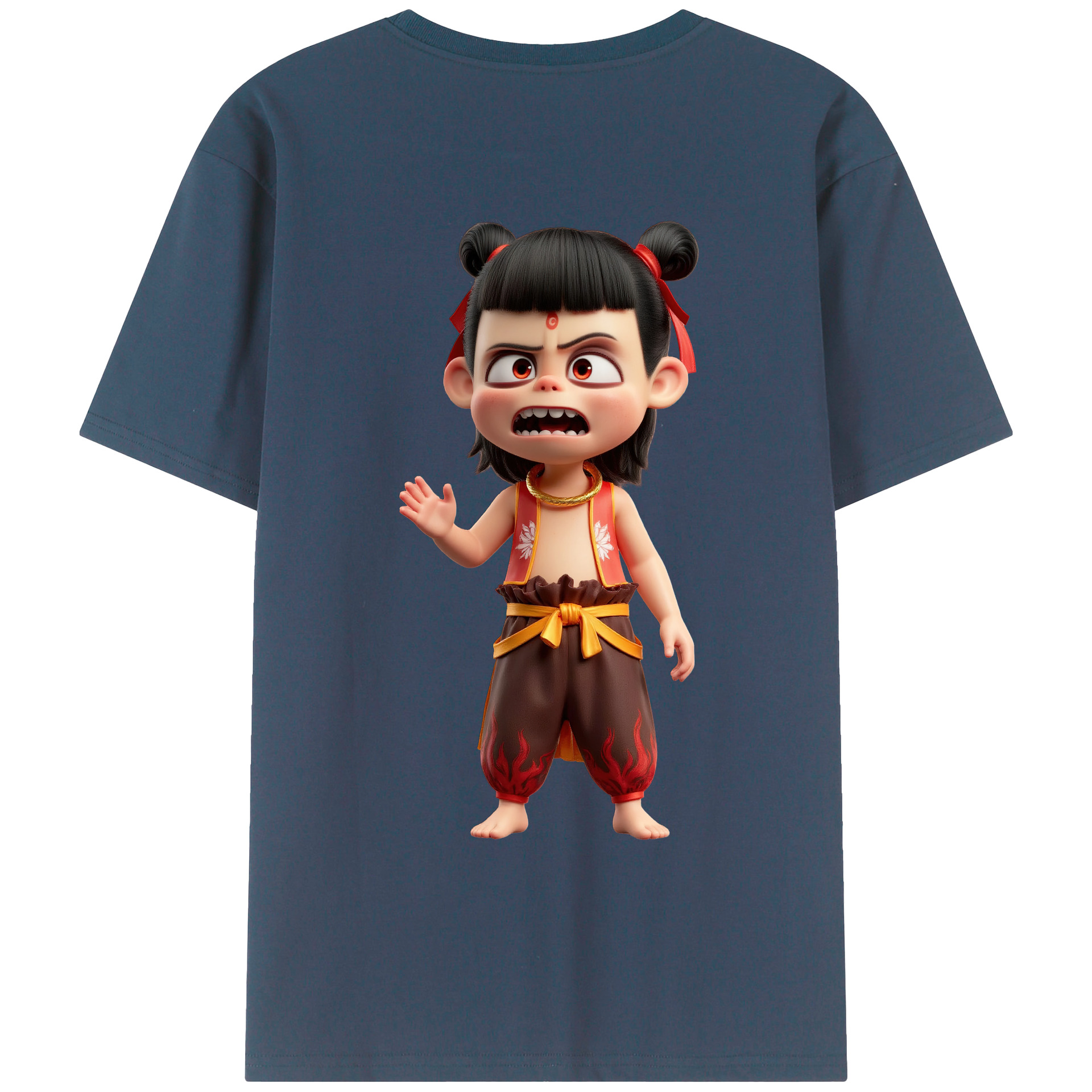 （画像用） Ne Zha 2 ナタ 魔童の大暴れ 綿100％ メンズ半袖Tシャツ（バックプリント） 通気性