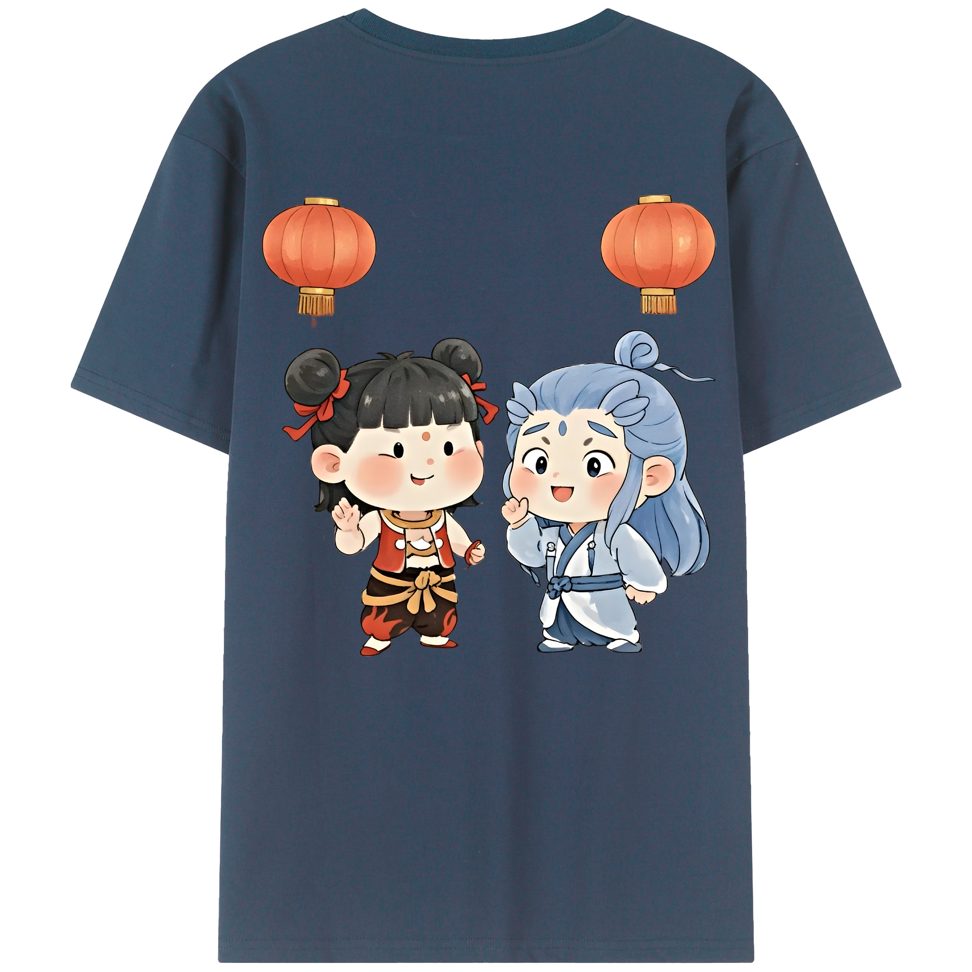（画像用） Ne Zha 2 ナタ 魔童の大暴れ 綿100％ メンズ半袖Tシャツ（バックプリント） 通気性