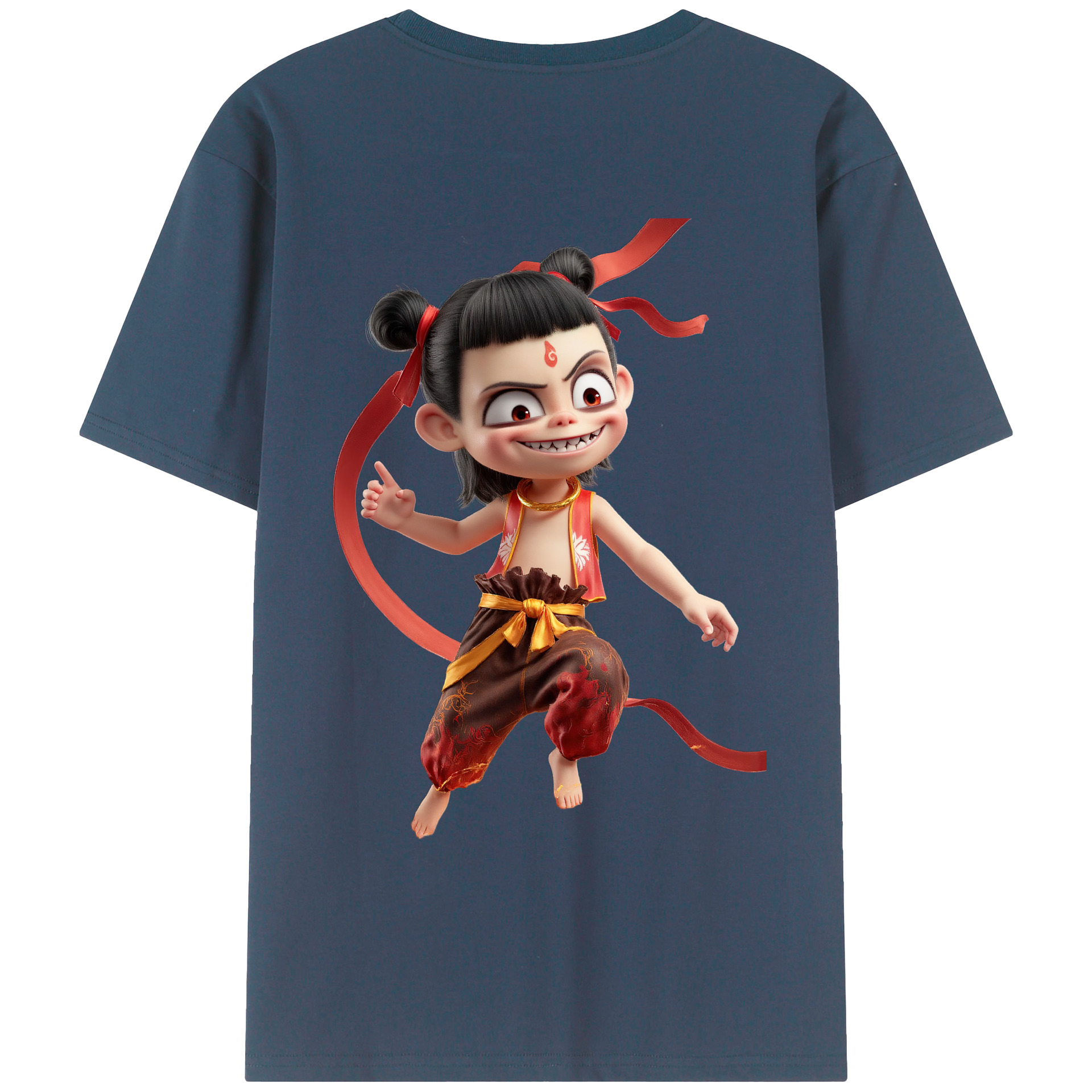 （画像用） Ne Zha 2 ナタ 魔童の大暴れ 綿100％ メンズ半袖Tシャツ（バックプリント） 通気性