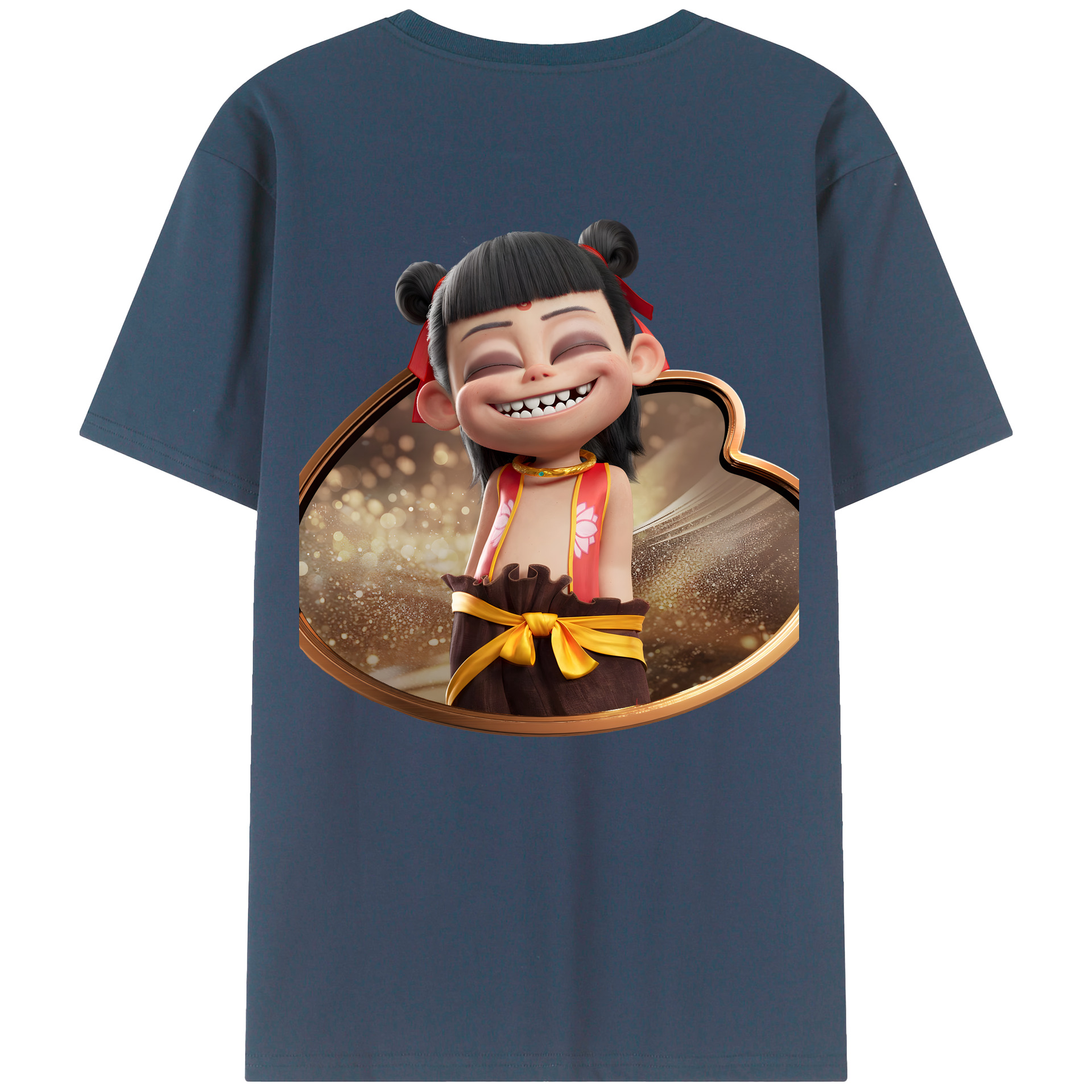 （画像用） Ne Zha 2 ナタ 魔童の大暴れ 綿100％ メンズ半袖Tシャツ（バックプリント） 通気性