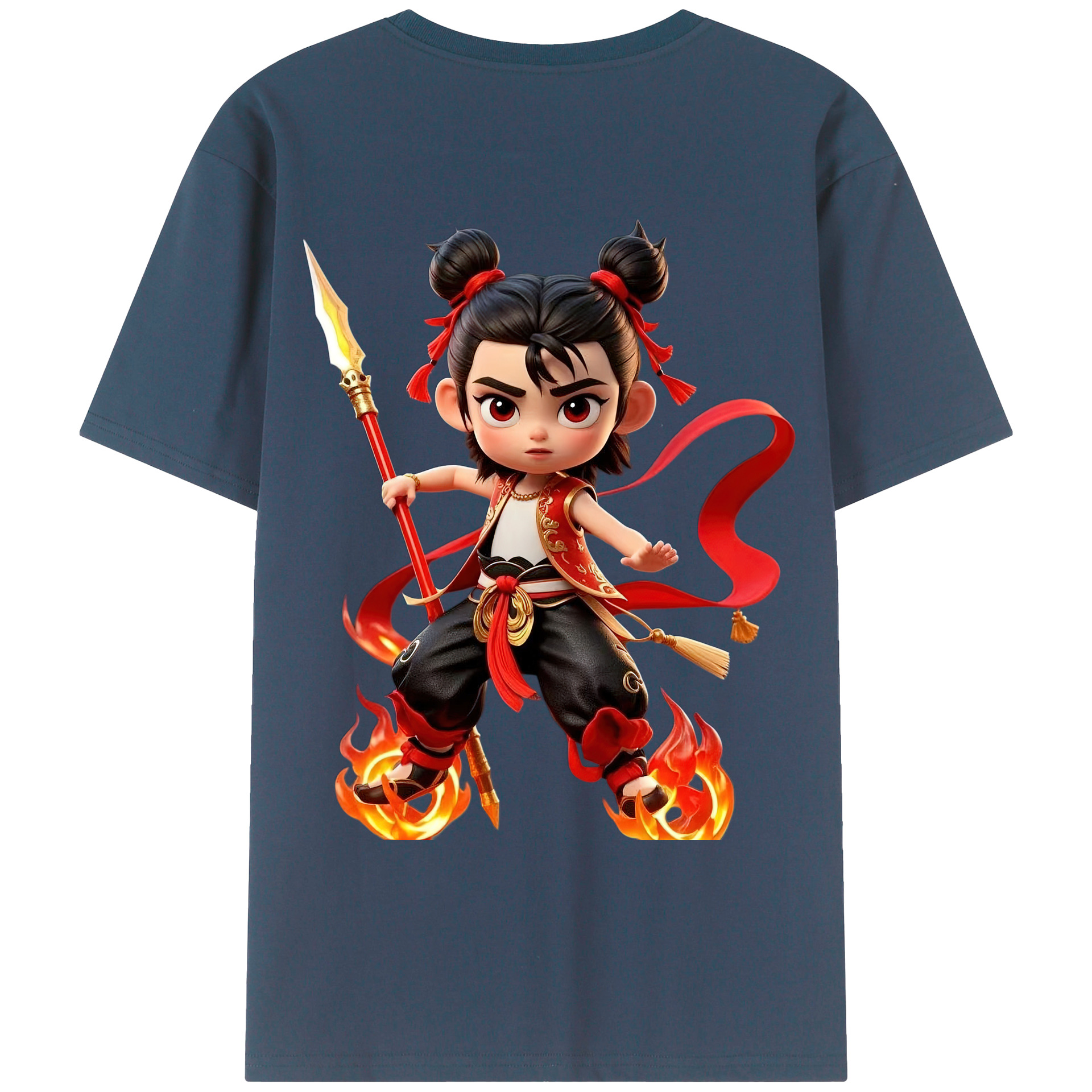 （画像用） Ne Zha 2 ナタ 魔童の大暴れ 綿100％ メンズ半袖Tシャツ（バックプリント） 通気性
