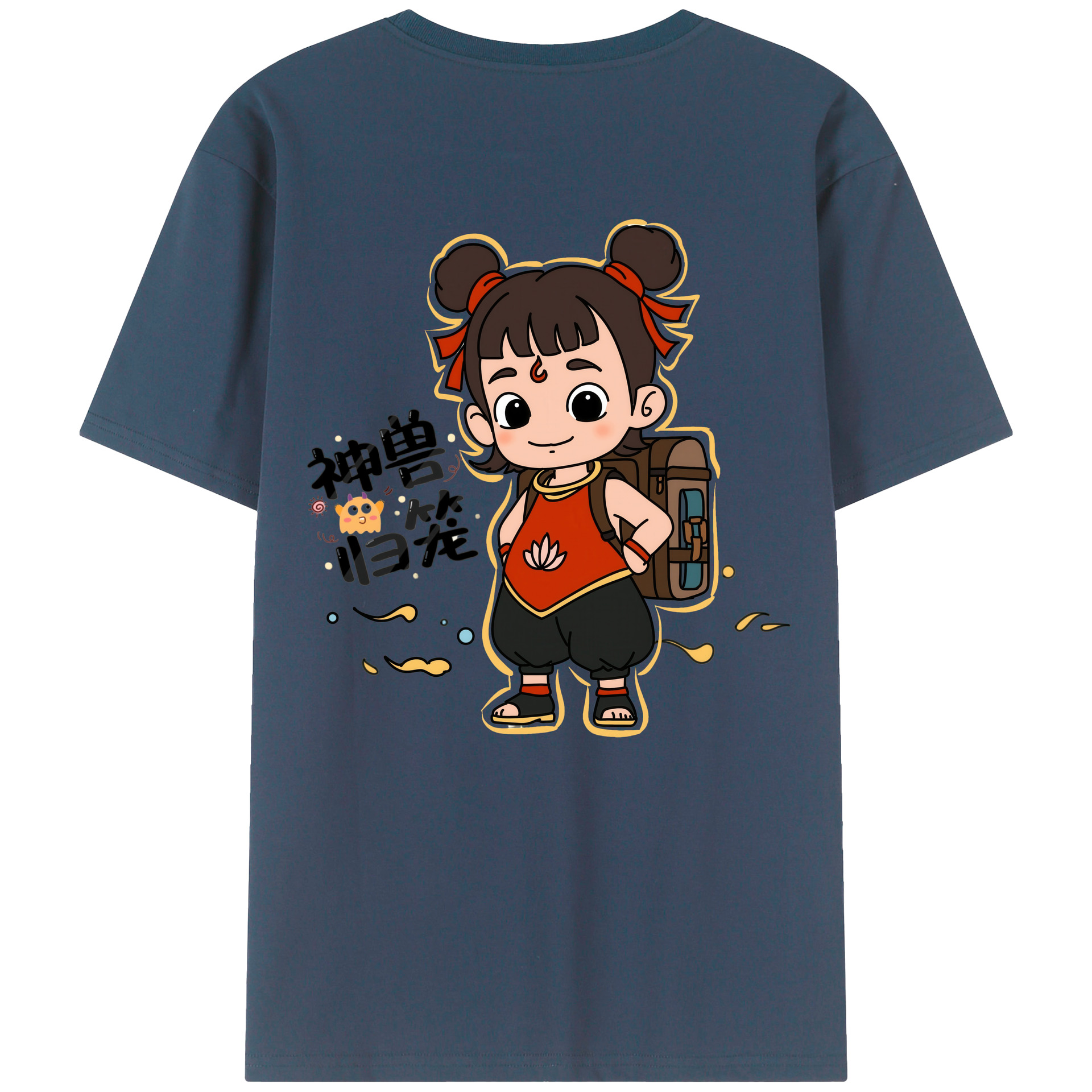 （画像用） Ne Zha 2 ナタ 魔童の大暴れ 綿100％ メンズ半袖Tシャツ（バックプリント） 通気性